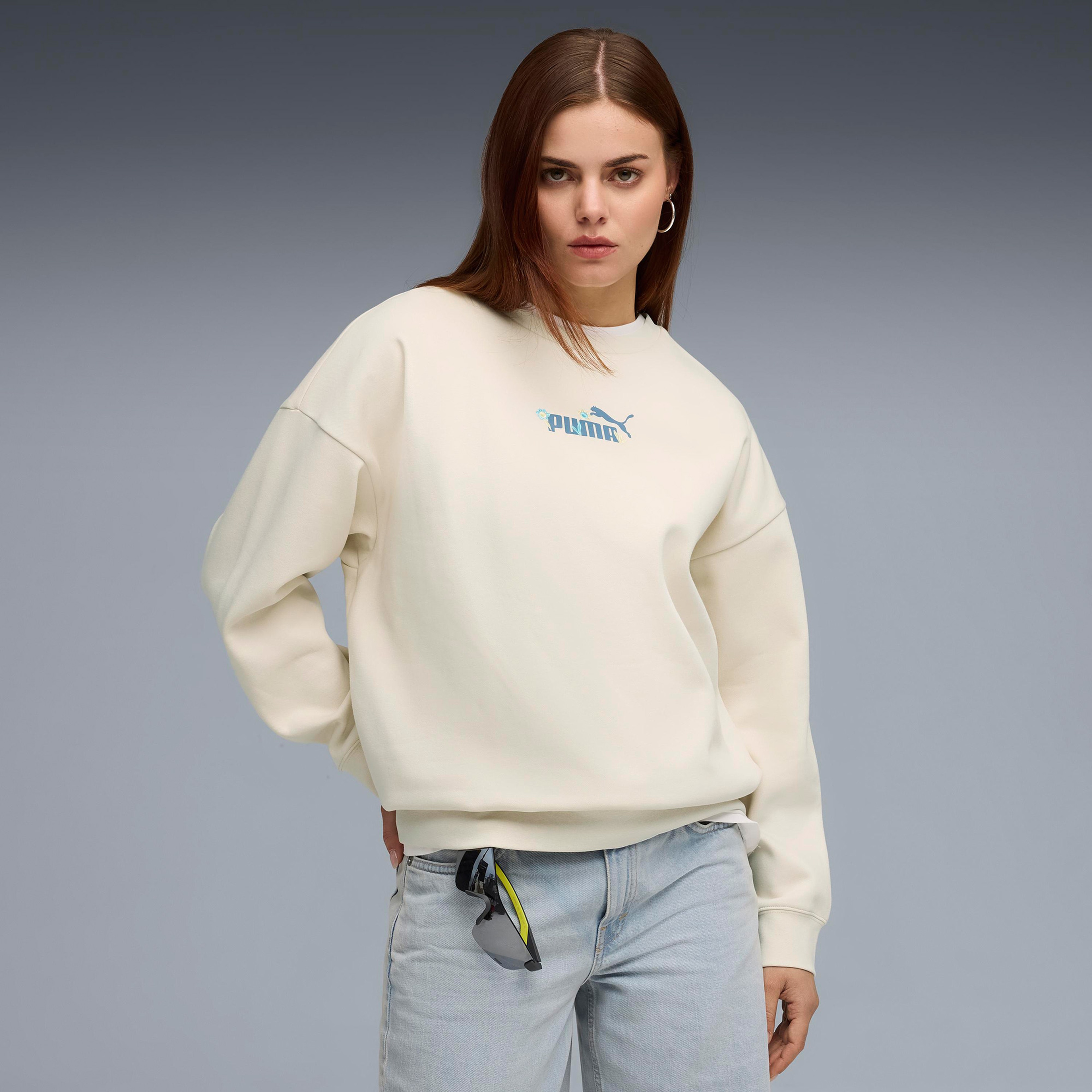Puma Essential NATURE 2.0 Crew Kadın Beyaz Sweatshirt