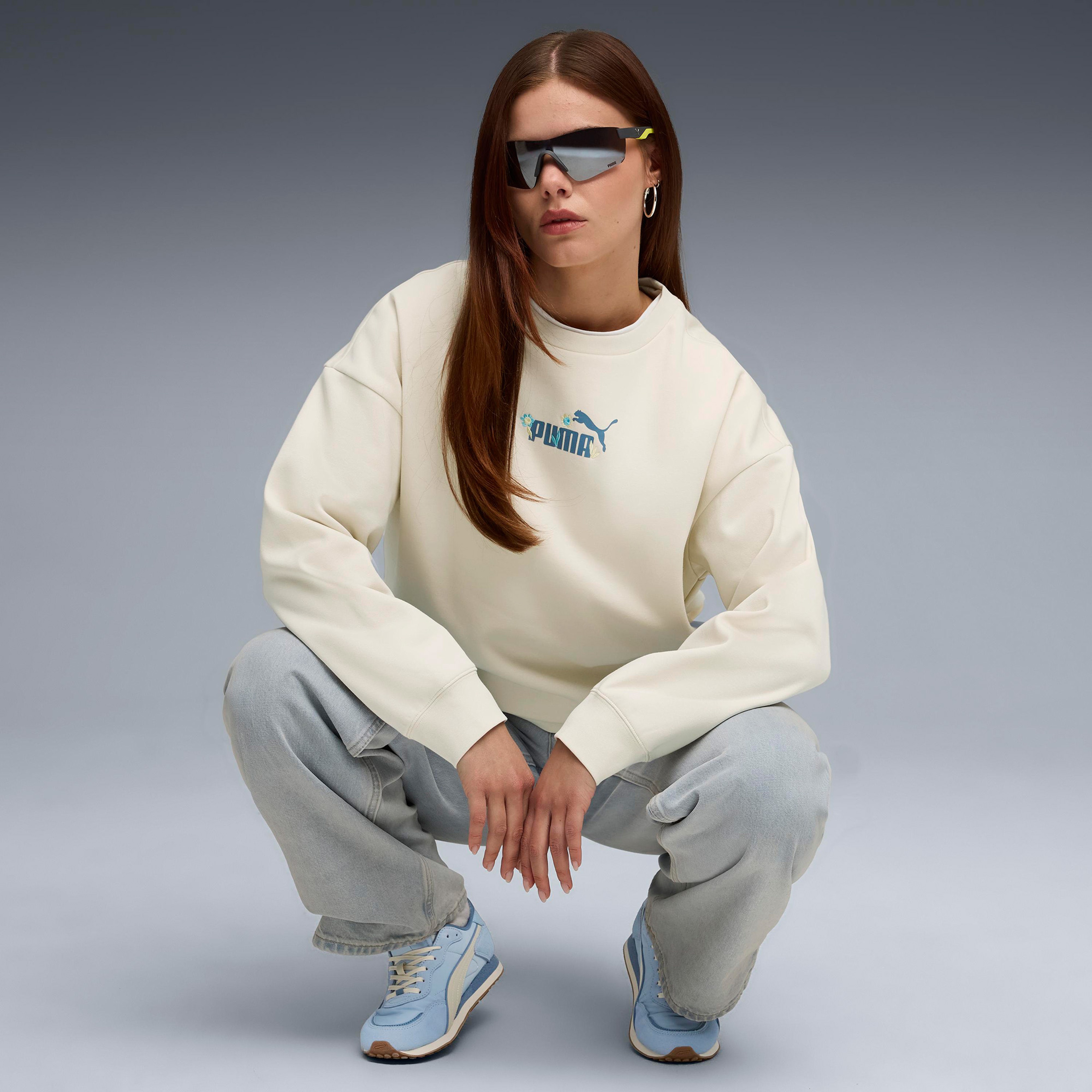 Puma Essential NATURE 2.0 Crew Kadın Beyaz Sweatshirt