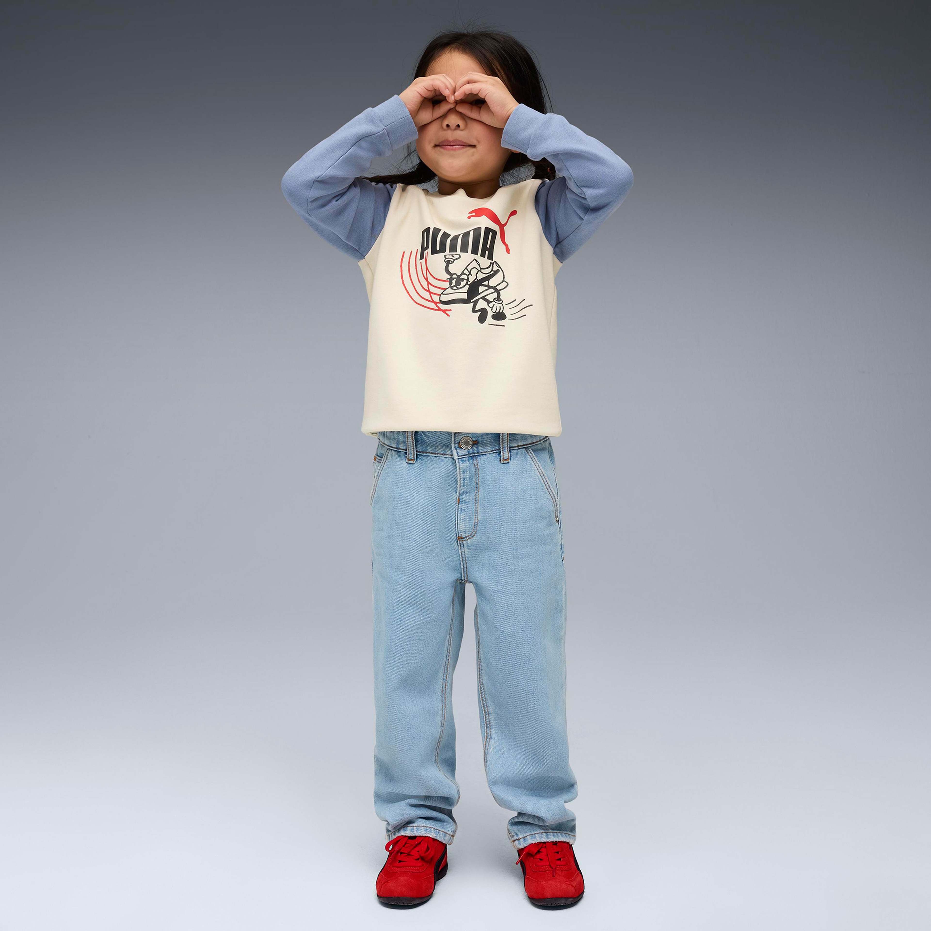 Puma Little Runners Crew Çocuk Beyaz Sweatshirt