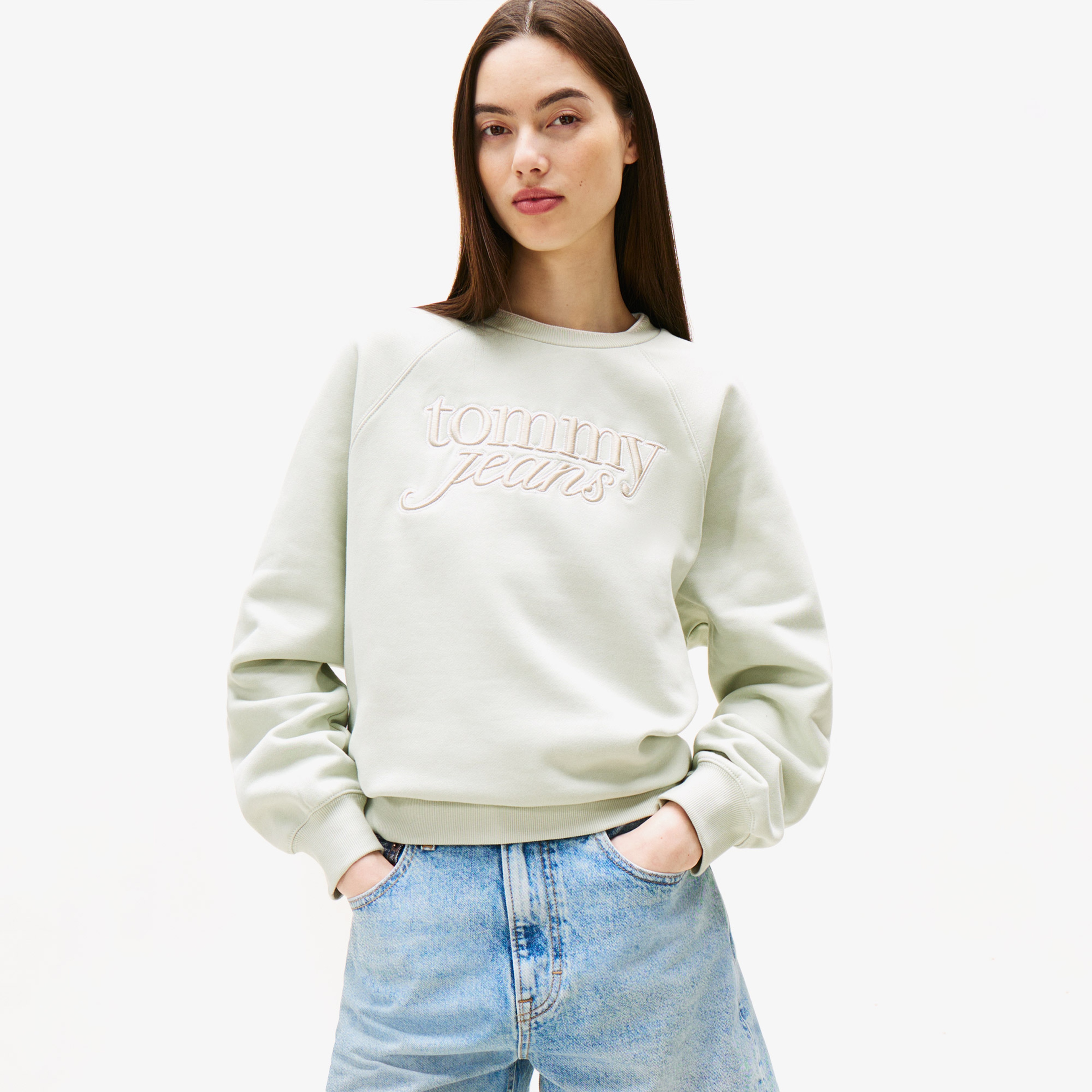 Tommy Jeans Relax Script Kadın Yeşil Sweatshirt