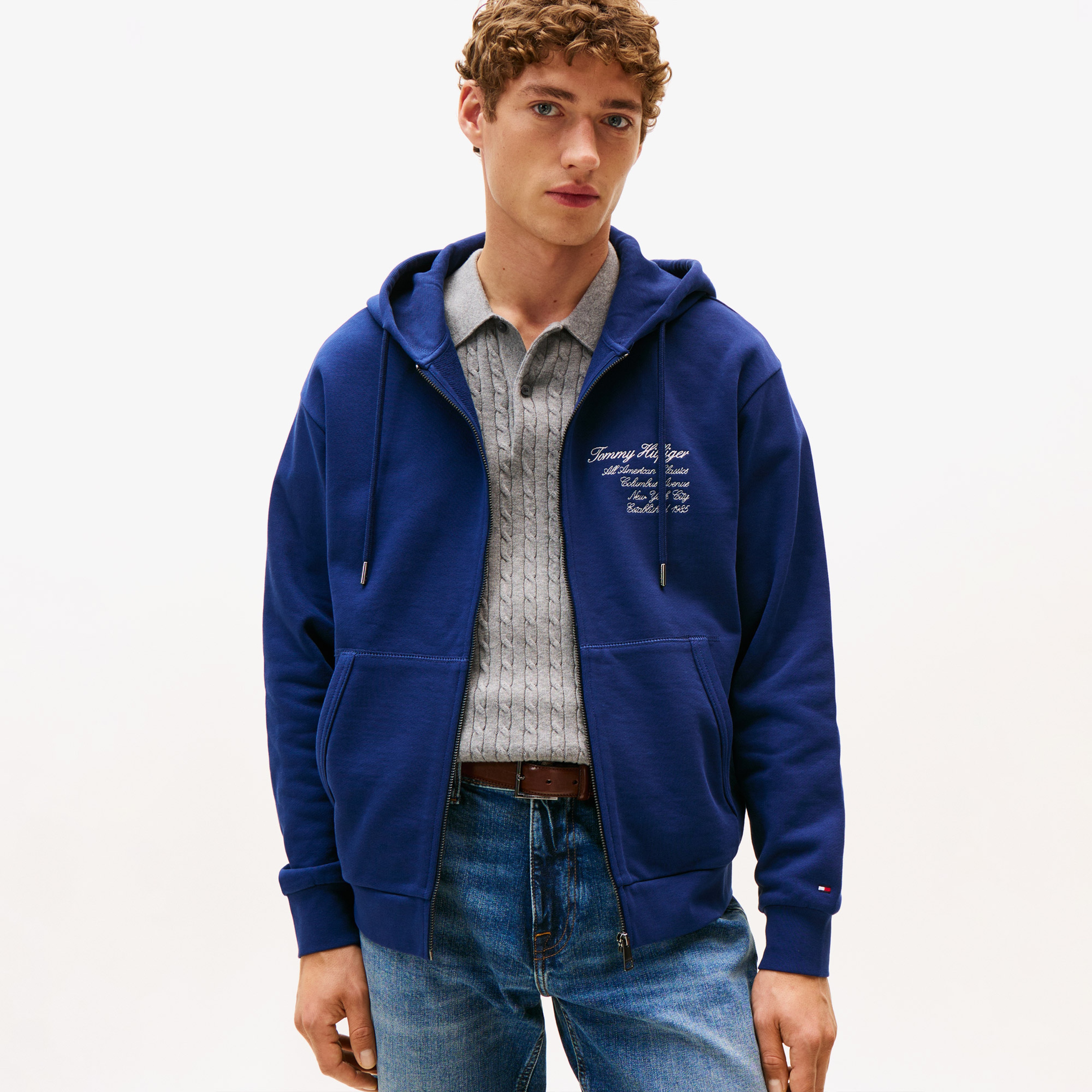 Tommy Hilfiger Prep Erkek Mavi Fermuarlı Hoodie