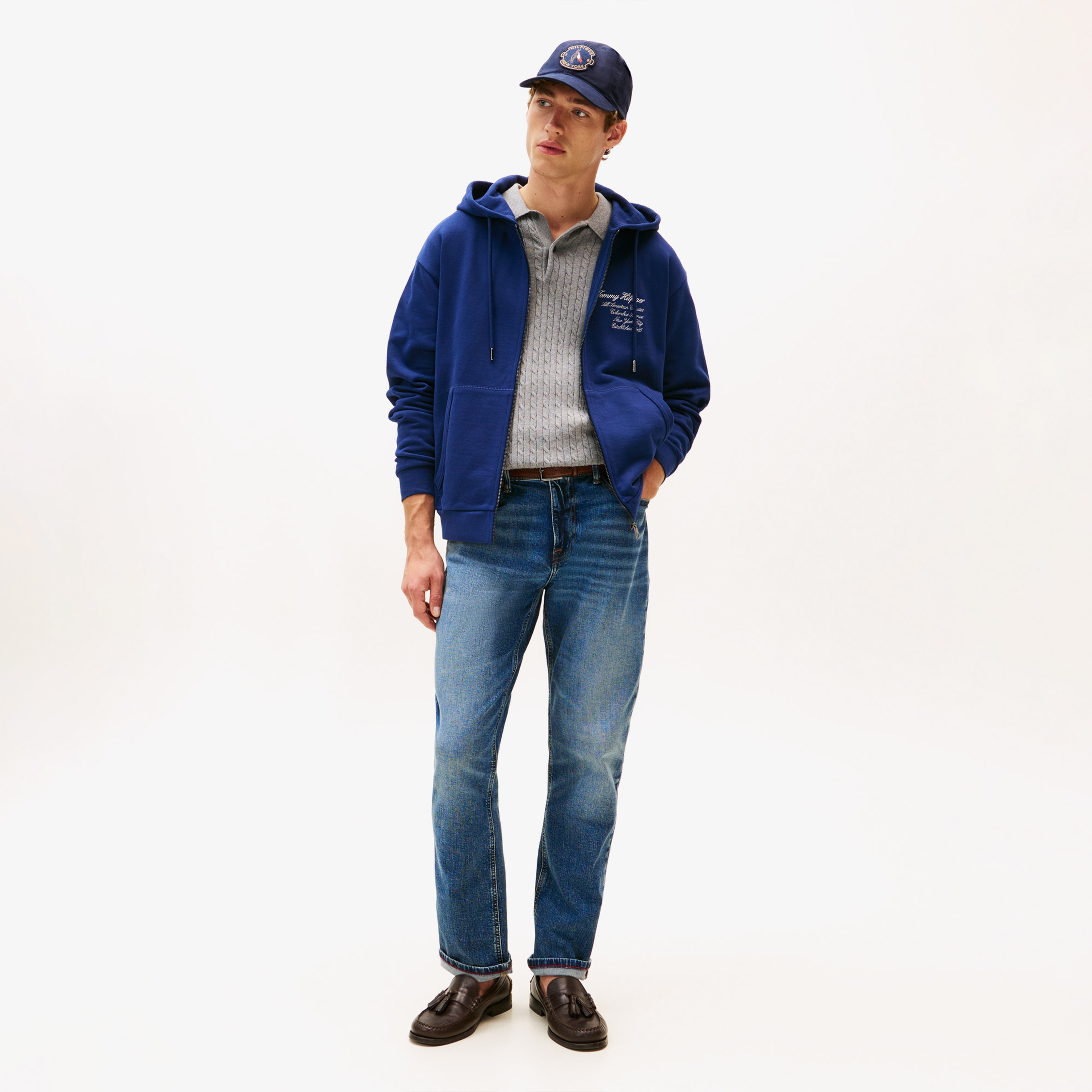 Tommy Hilfiger Prep Erkek Mavi Fermuarlı Hoodie