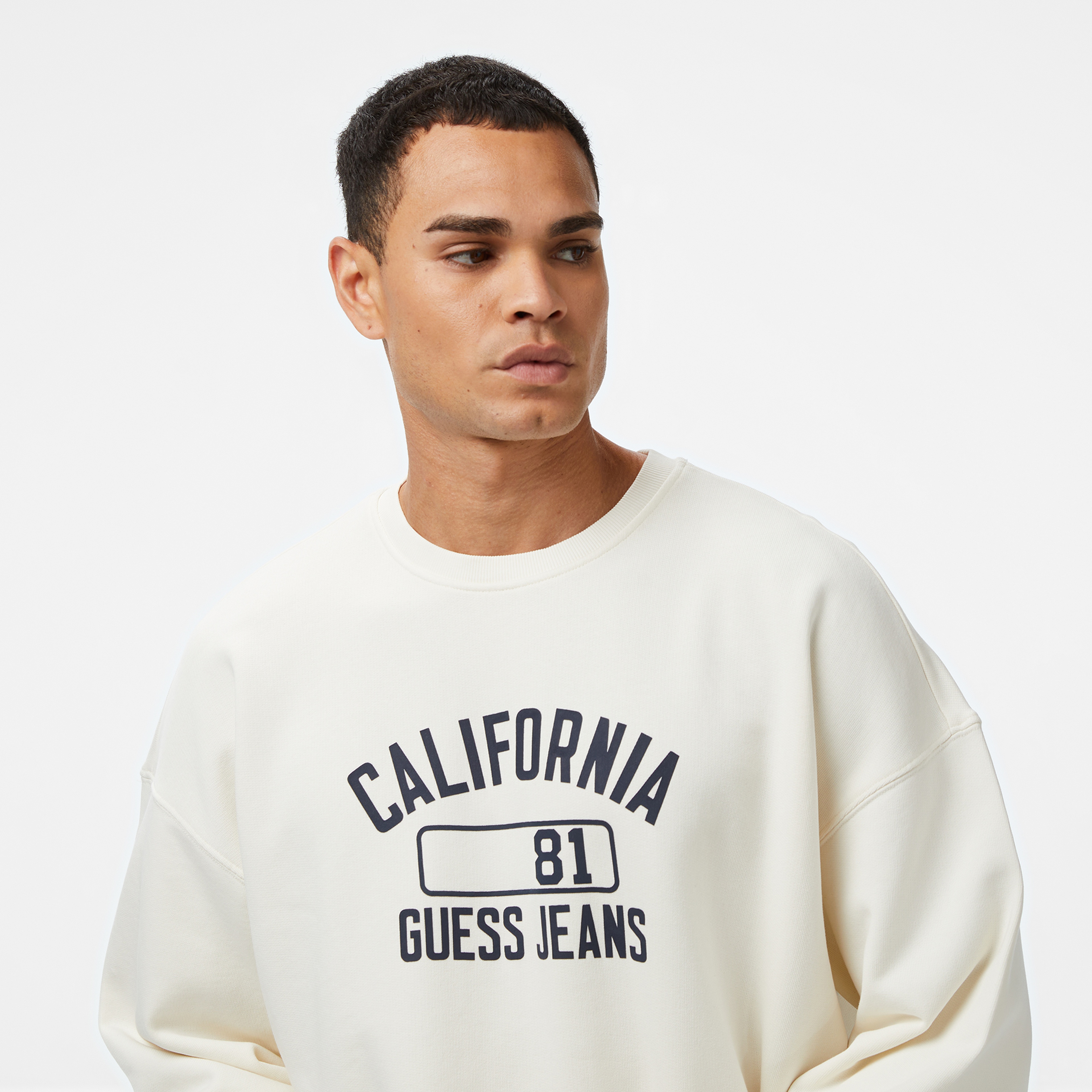 Guess Jeans Erkek Beyaz Sweatshirt