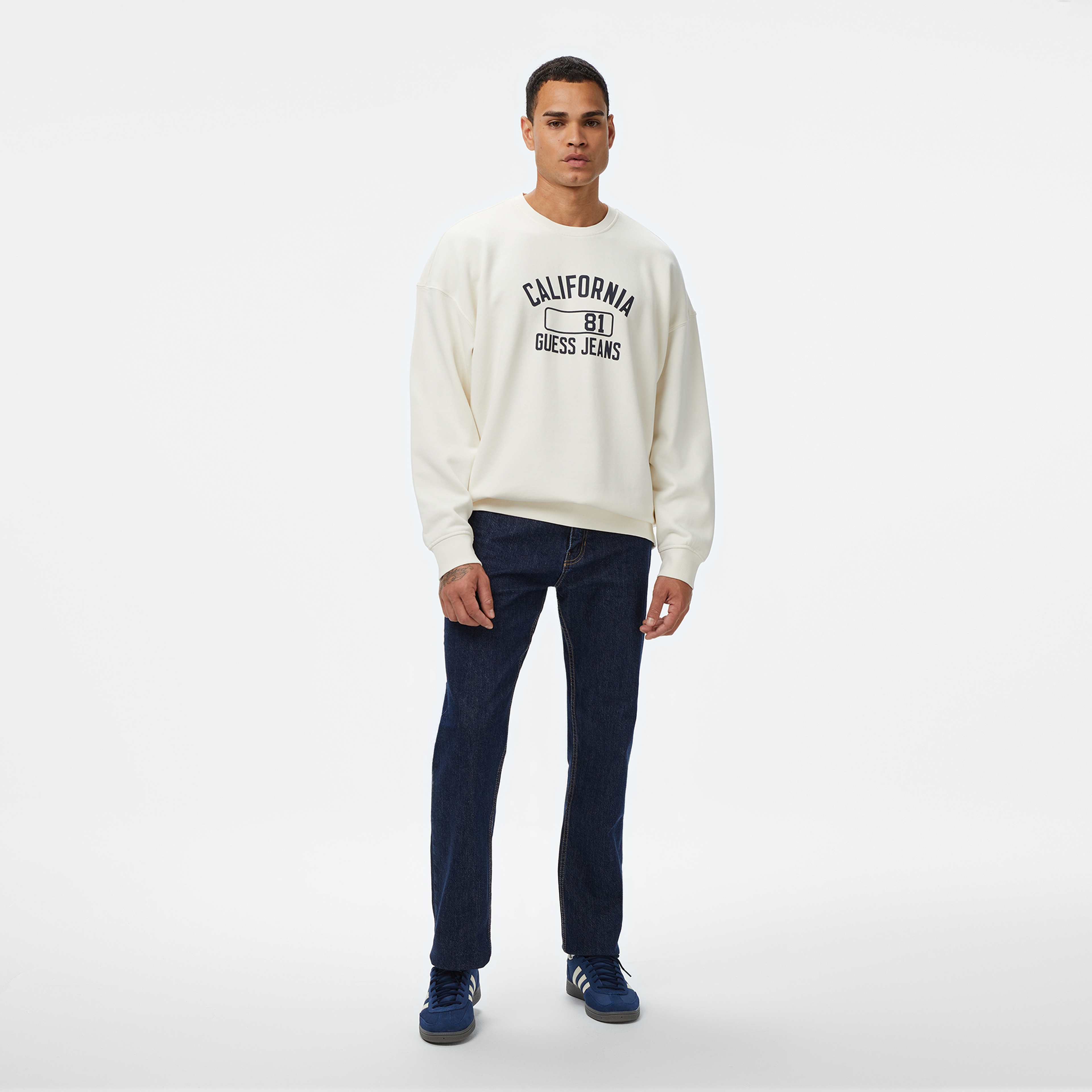 Guess Jeans Erkek Beyaz Sweatshirt