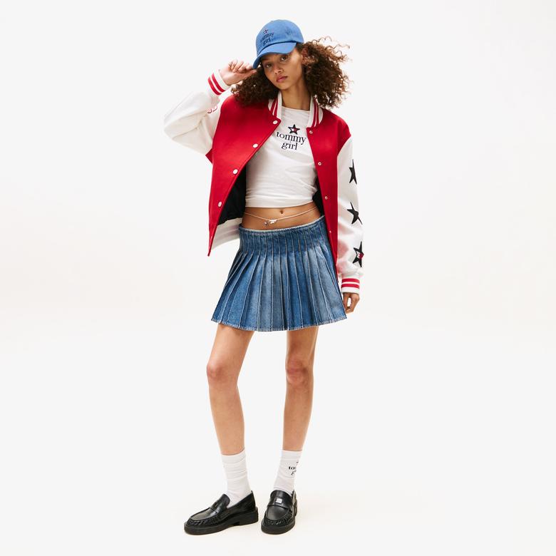 Tommy Hilfiger Pleated Denim Kadın Mavi Etek