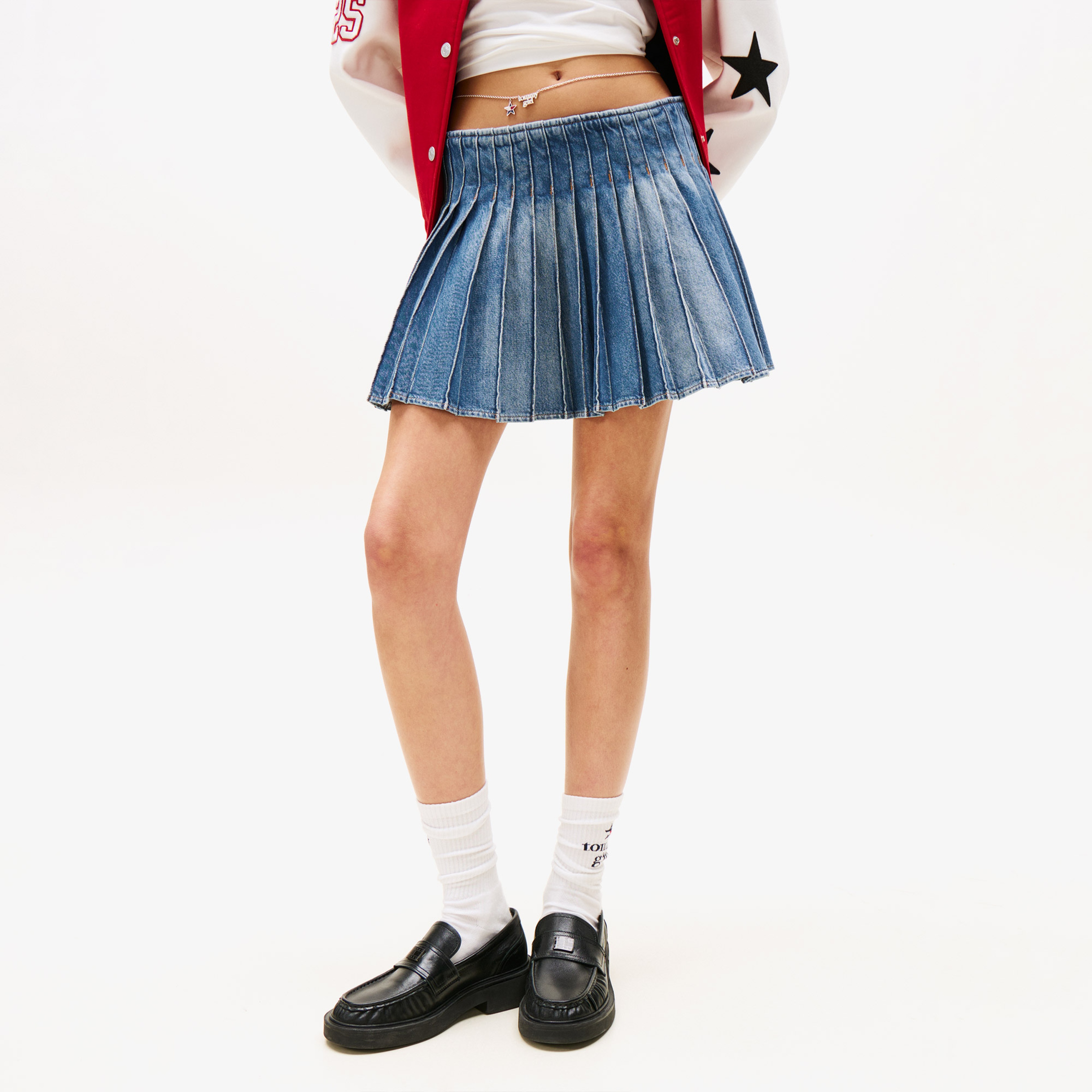 Tommy Hilfiger Pleated Denim Kadın Mavi Etek