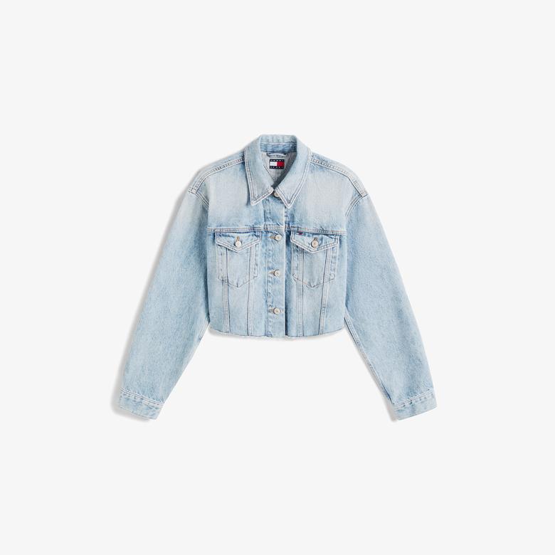 Tommy Hilfiger Cropped Kadın Mavi Denim Ceket