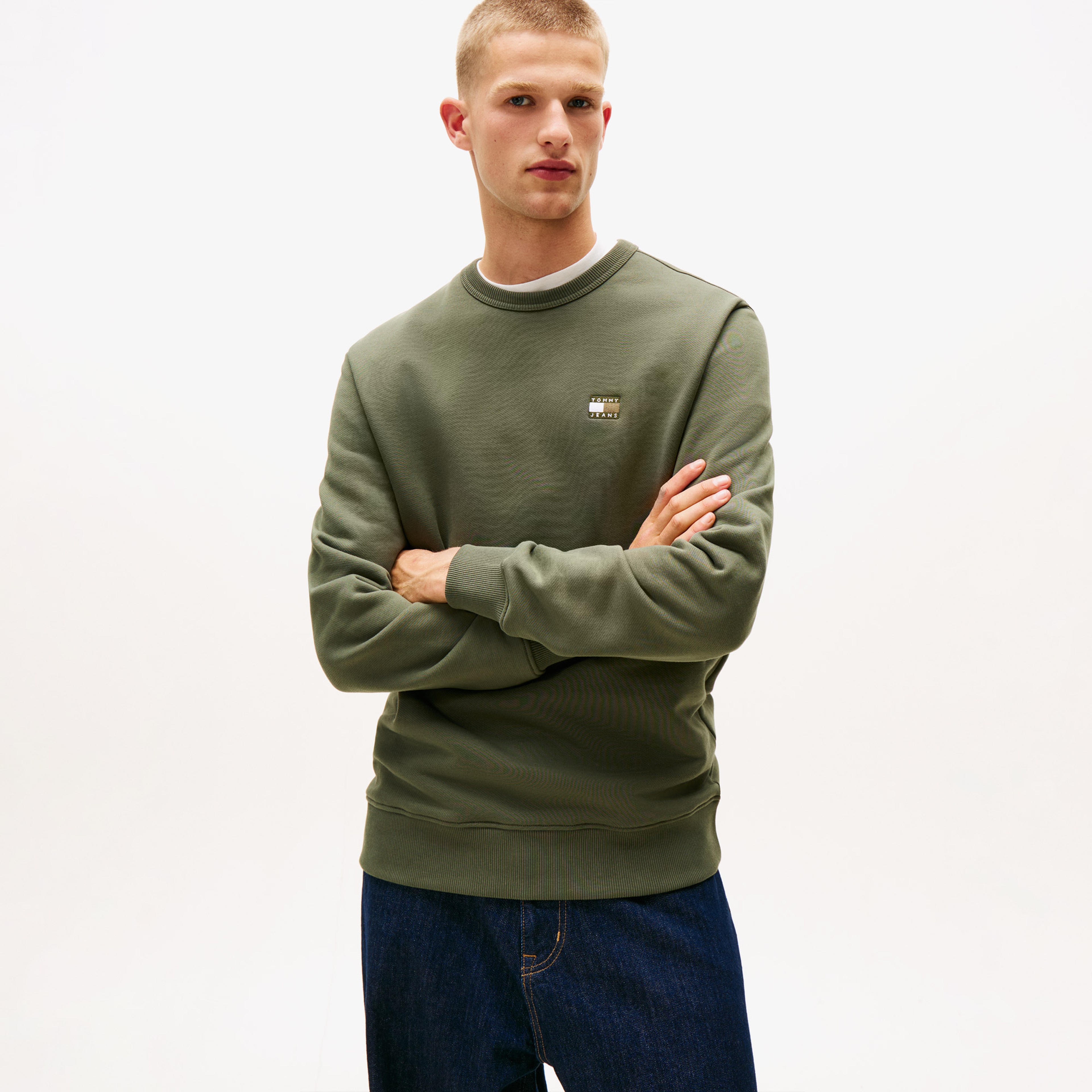 Tommy Jeans Regular Badge Erkek Yeşil Sweatshirt
