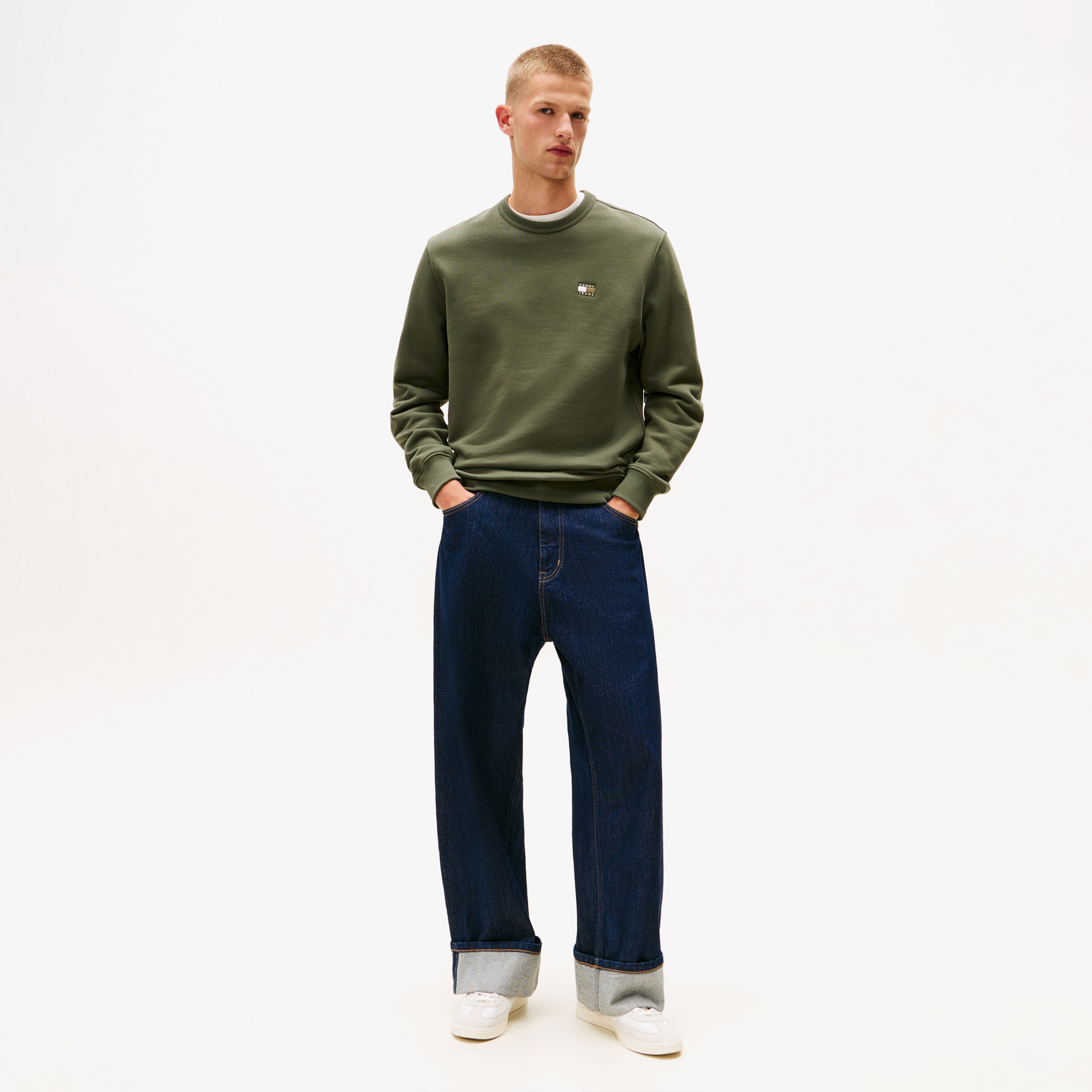 Tommy Jeans Regular Badge Erkek Yeşil Sweatshirt
