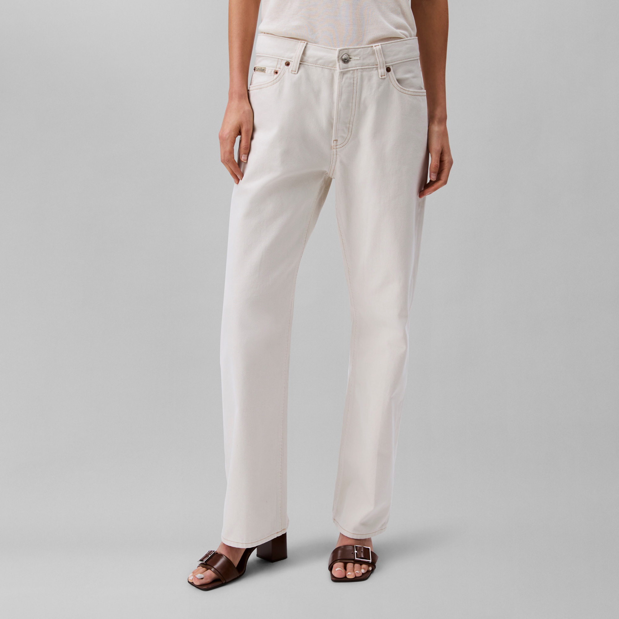 Calvin Klein Signature 90S Straight Soft Bone Kadın Beyaz Jean