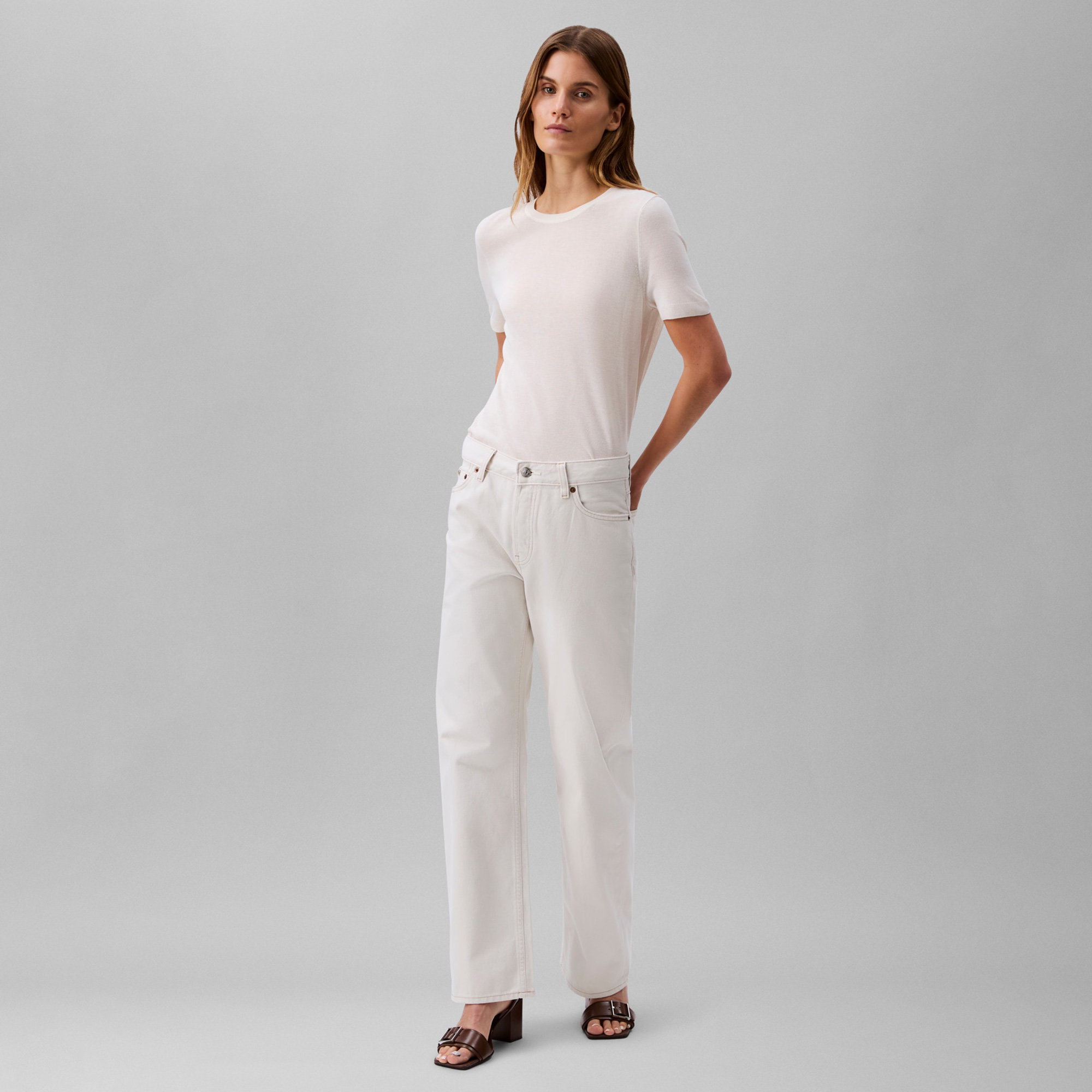 Calvin Klein Signature 90S Straight Soft Bone Kadın Beyaz Jean