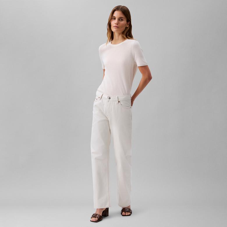 Calvin Klein Signature 90s Straight Soft Bone Kadın Beyaz Jean