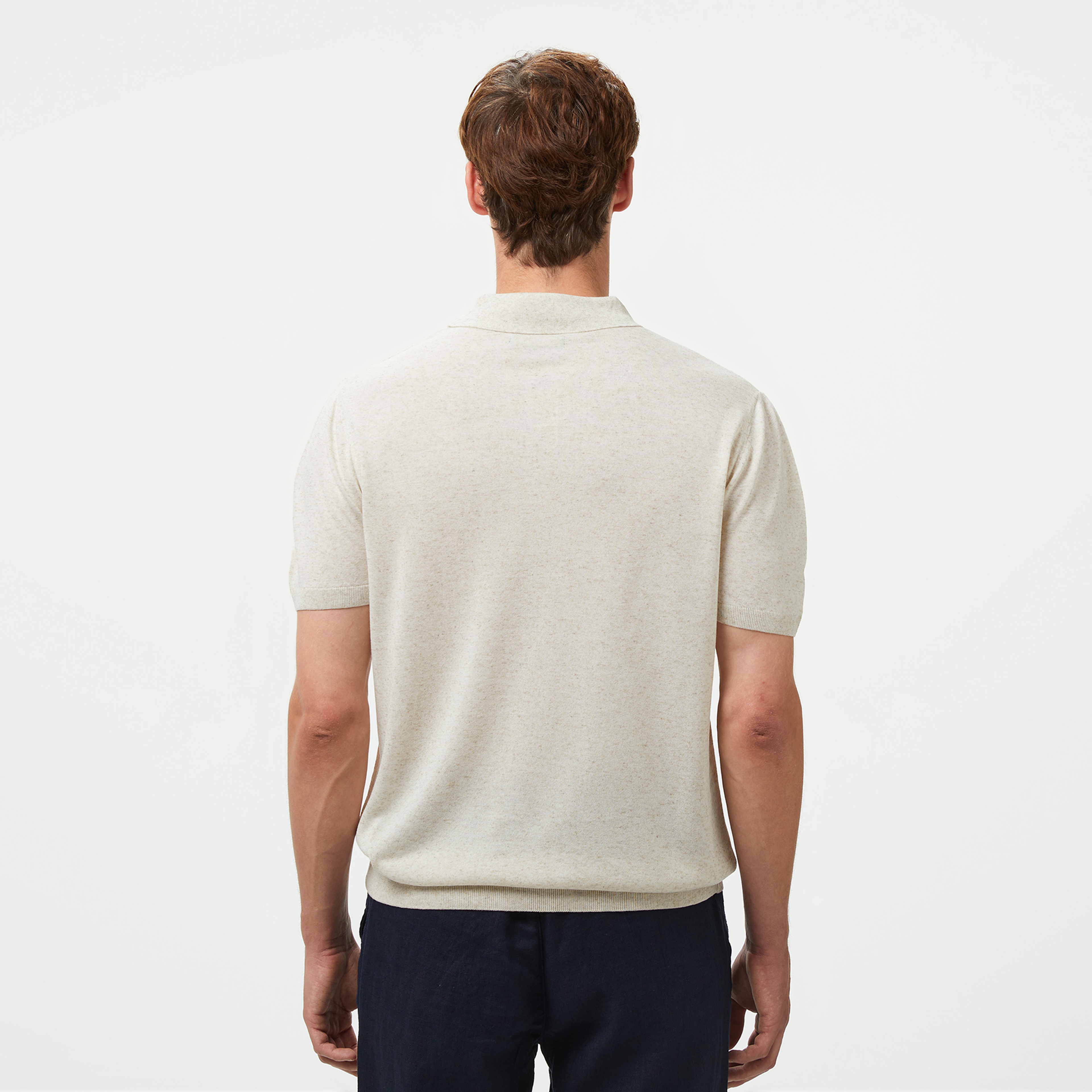 Brooks Brothers Polo Yaka Kısa Kol Keten Karışımlı Erkek Bej Kazak