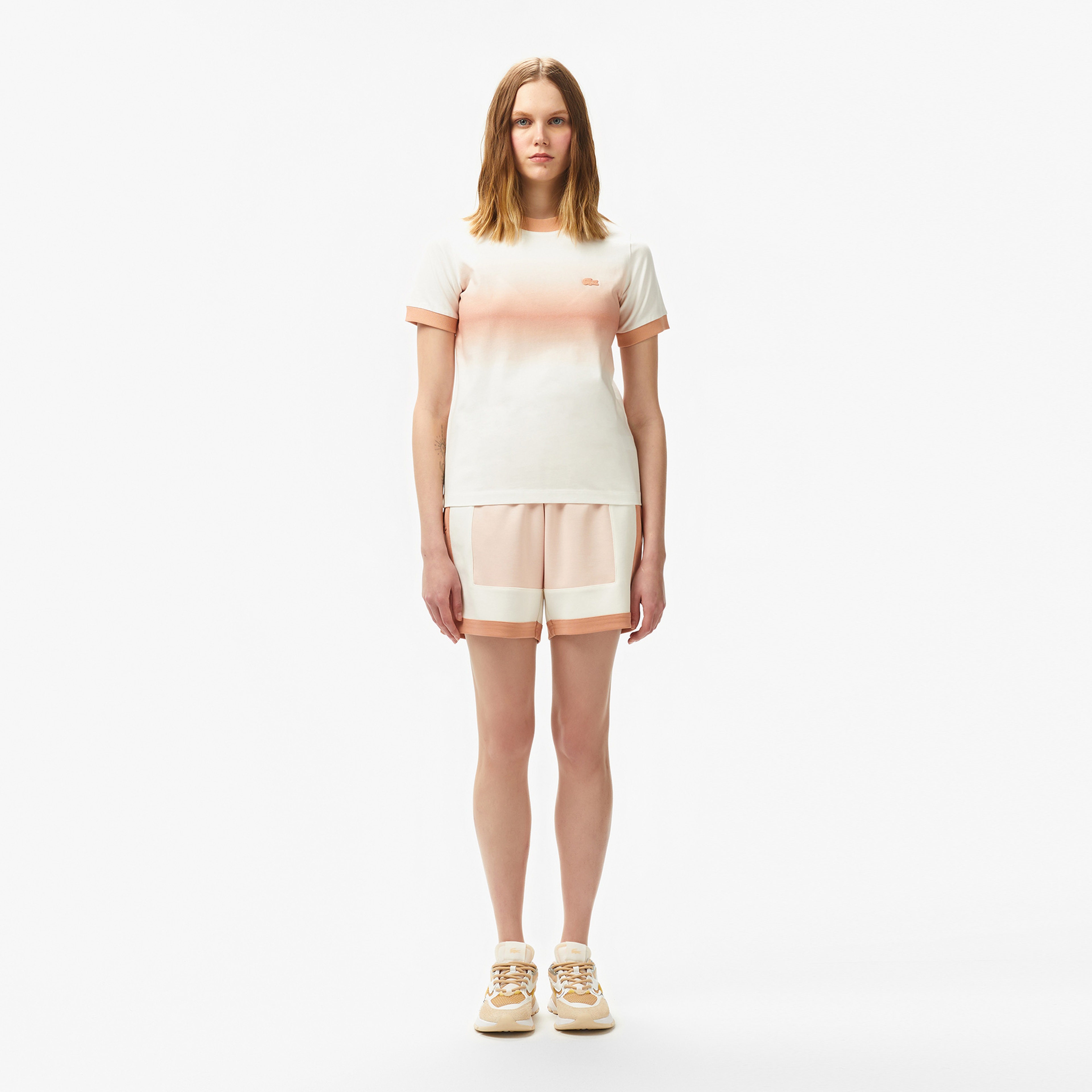 Lacoste Kadın Kısa Kollu Yarım Fermuarlı Beyaz Sweatshirt