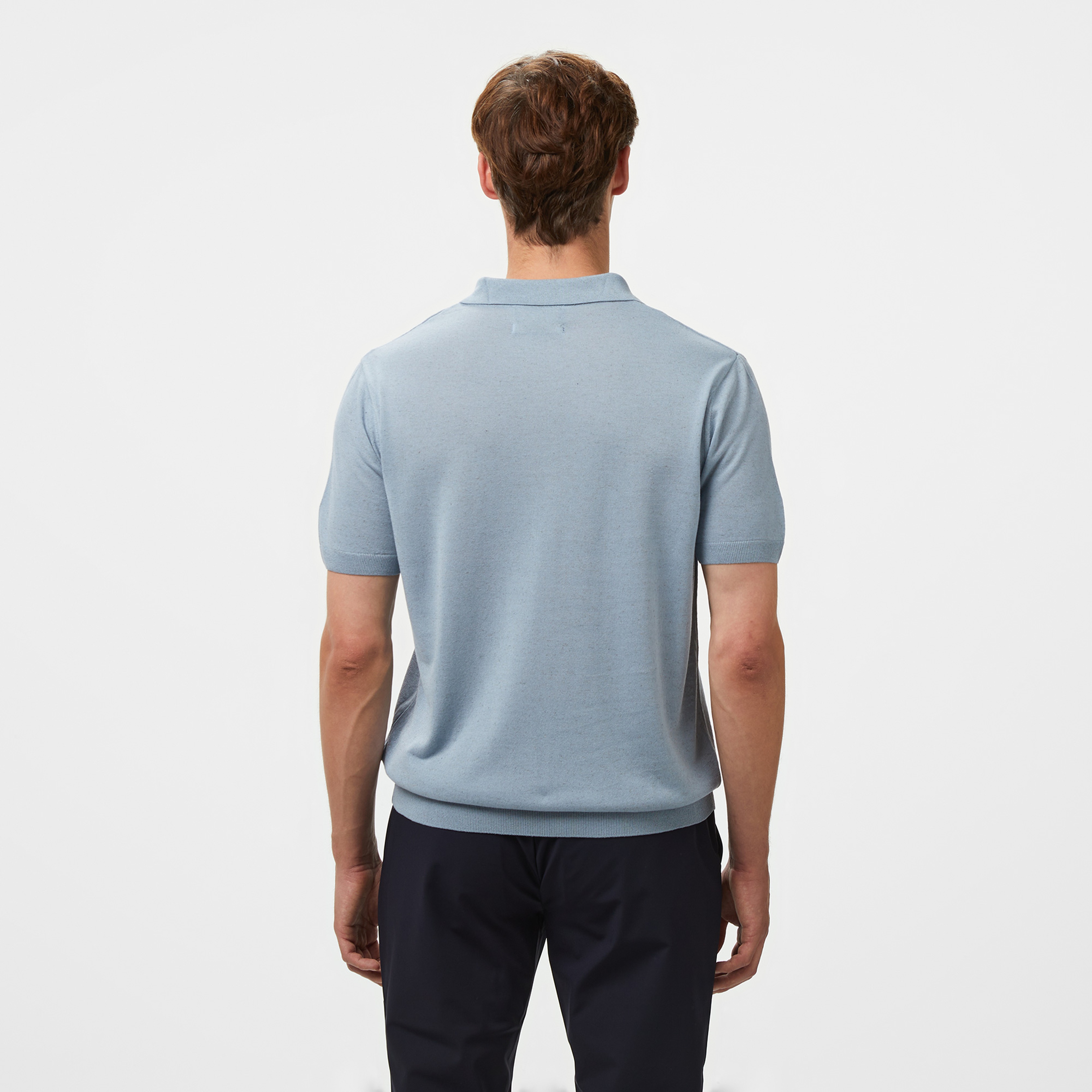 Brooks Brothers Polo Yaka Kısa Kol Keten Karışımlı Erkek Mavi Kazak