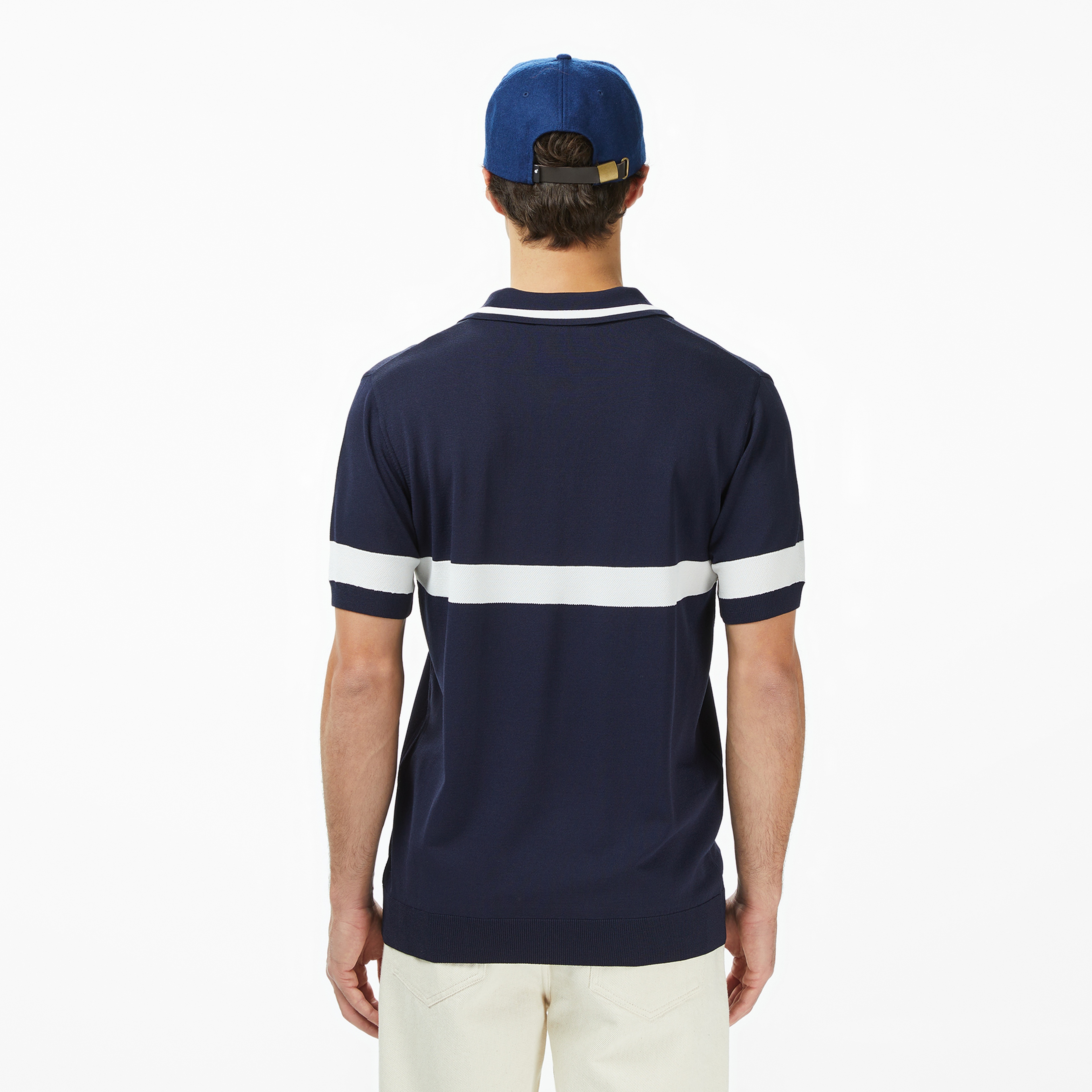 Brooks Brothers Polo Yaka Çizgi Detaylı Kısa Kol Rayon Erkek Lacivert Kazak