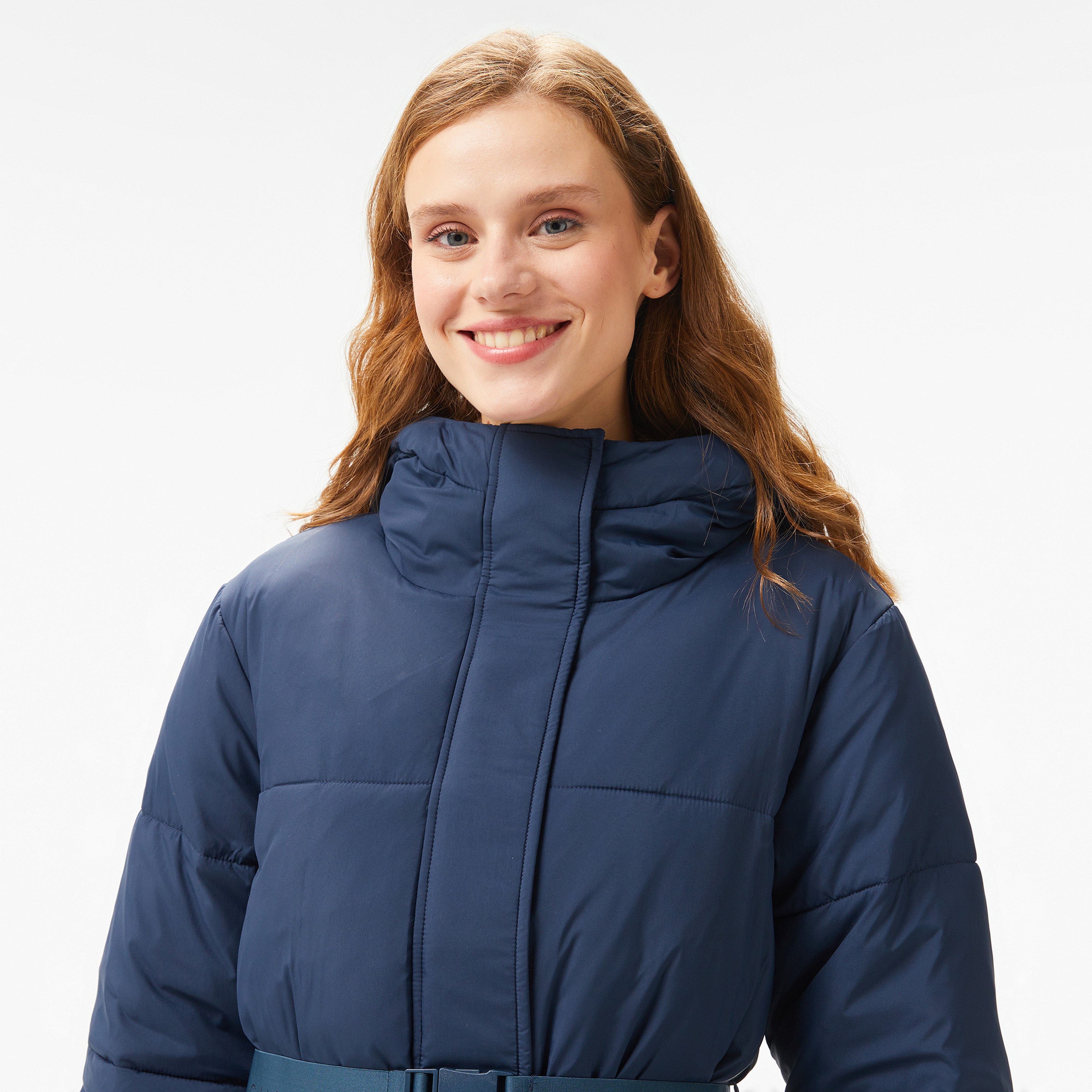 Calvin Klein Jeans Logo Belt Long Puffer Kadın Lacivert Ceket