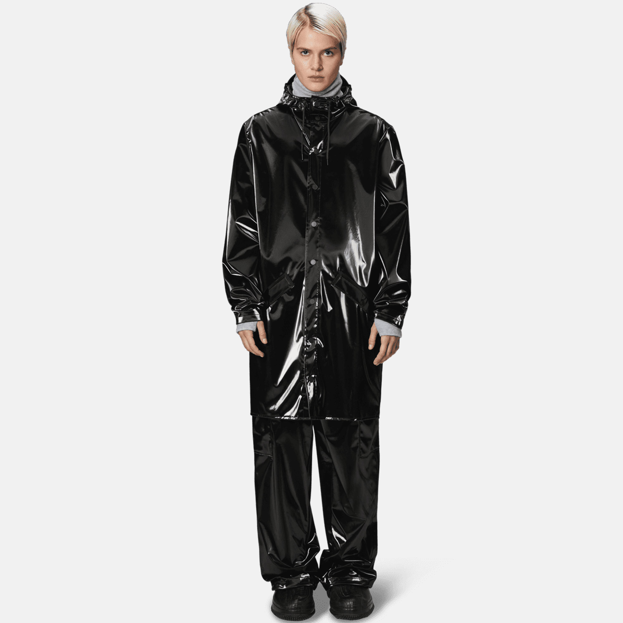 Rains Long Jacket W3 Unisex Siyah Yağmurluk