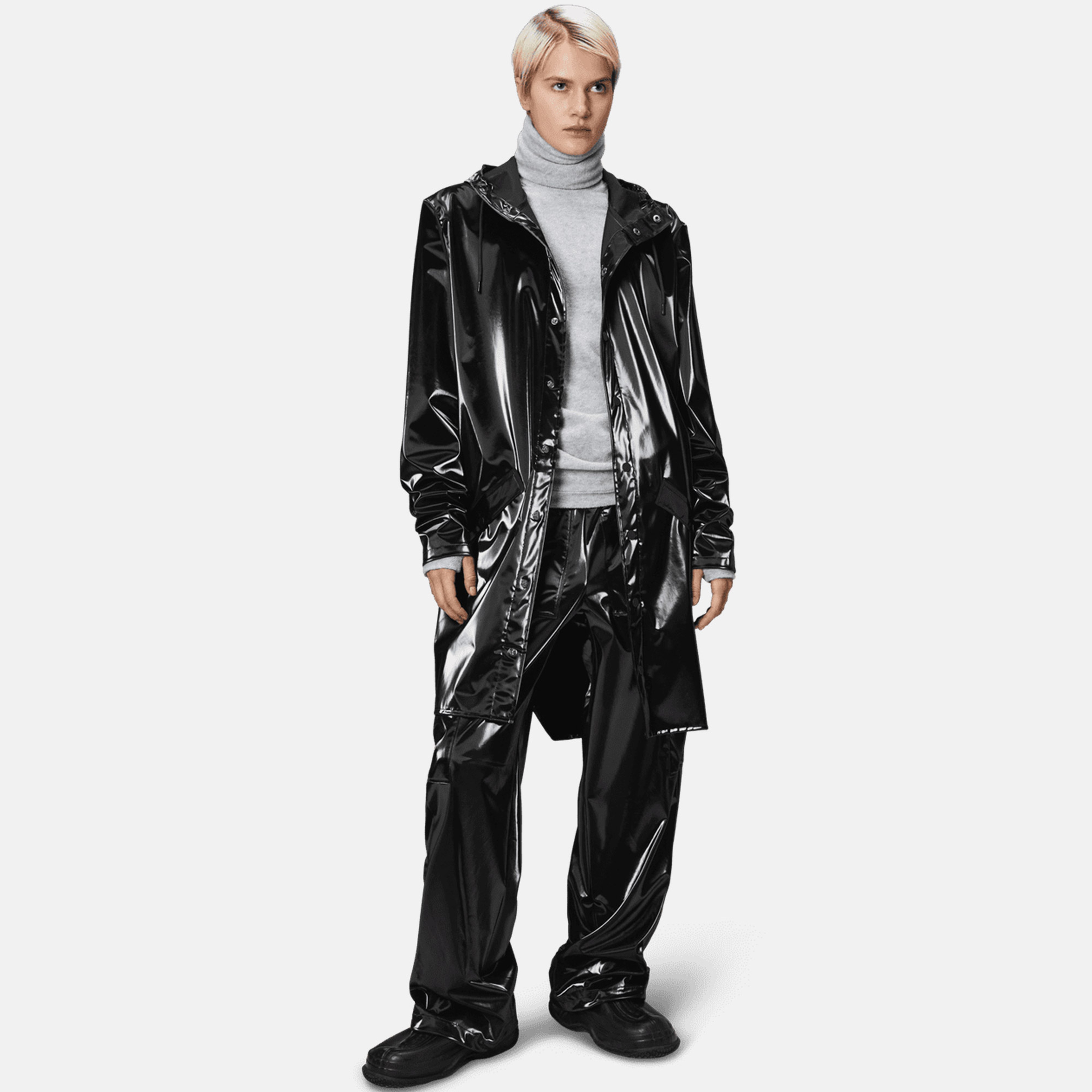 Rains Long Jacket W3 Unisex Siyah Yağmurluk