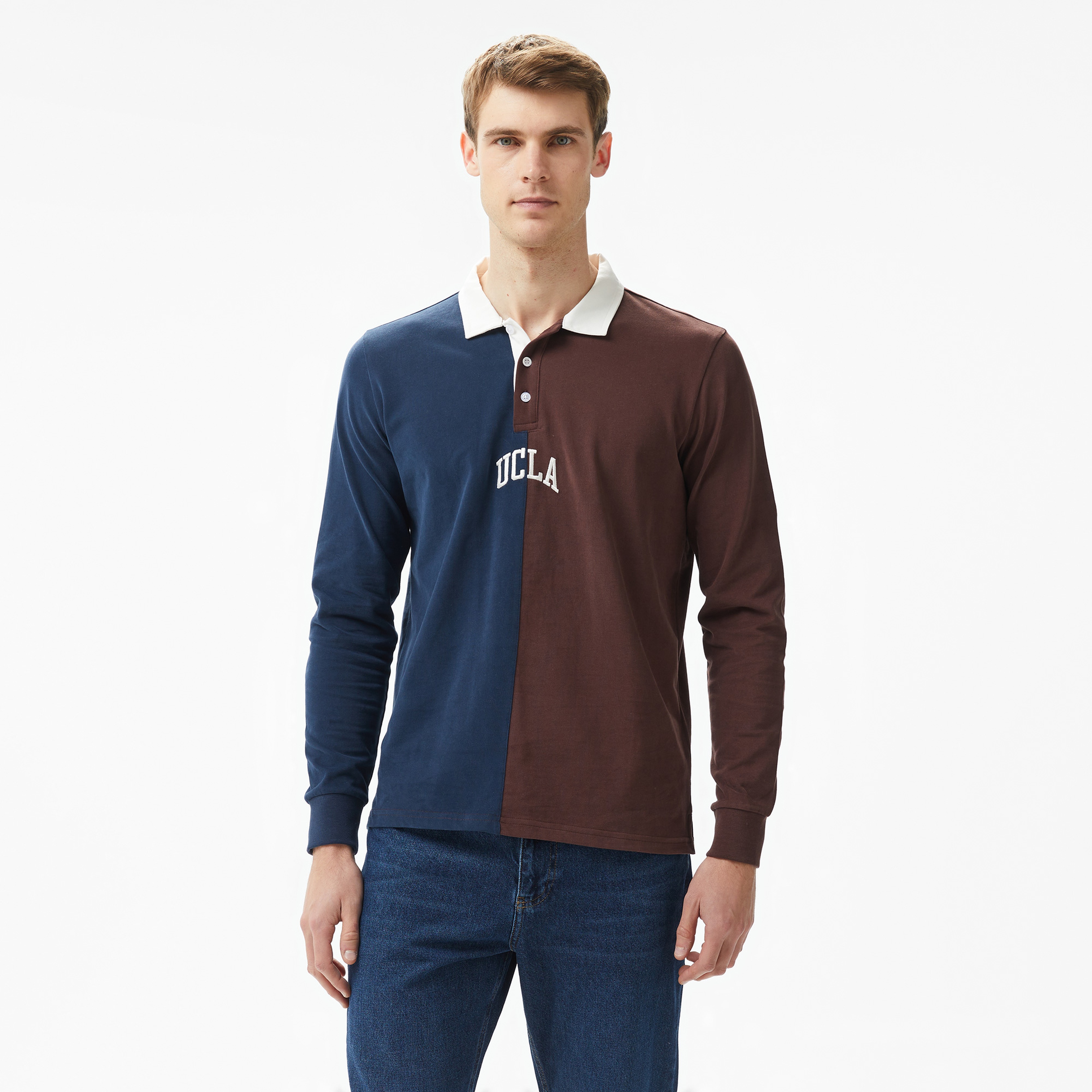 Ucla Clark Polo Yaka Erkek Lacivert Polo Yaka Sweatshirt