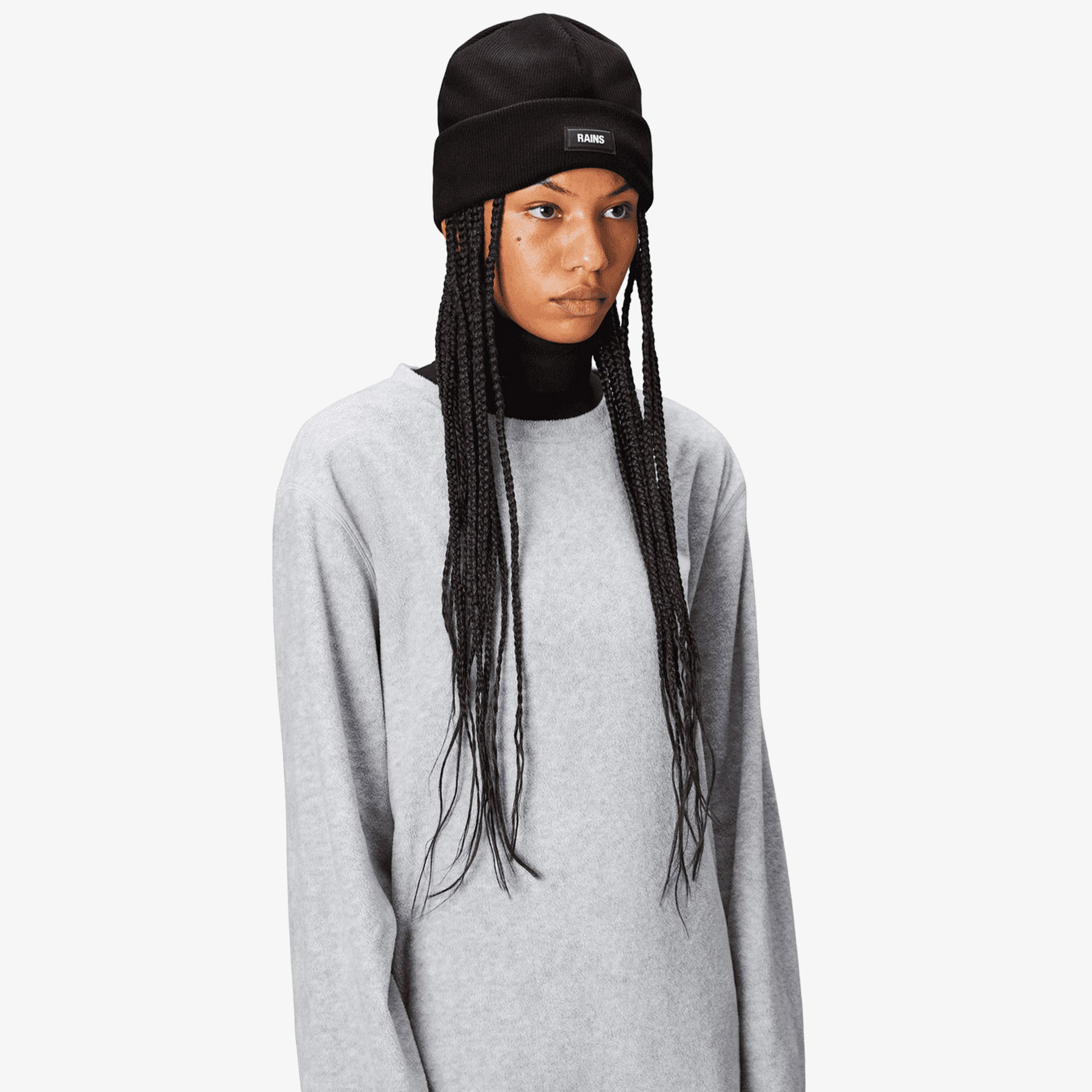 Rains Ribbed Fleece Beanie T1 Unisex Siyah Bere