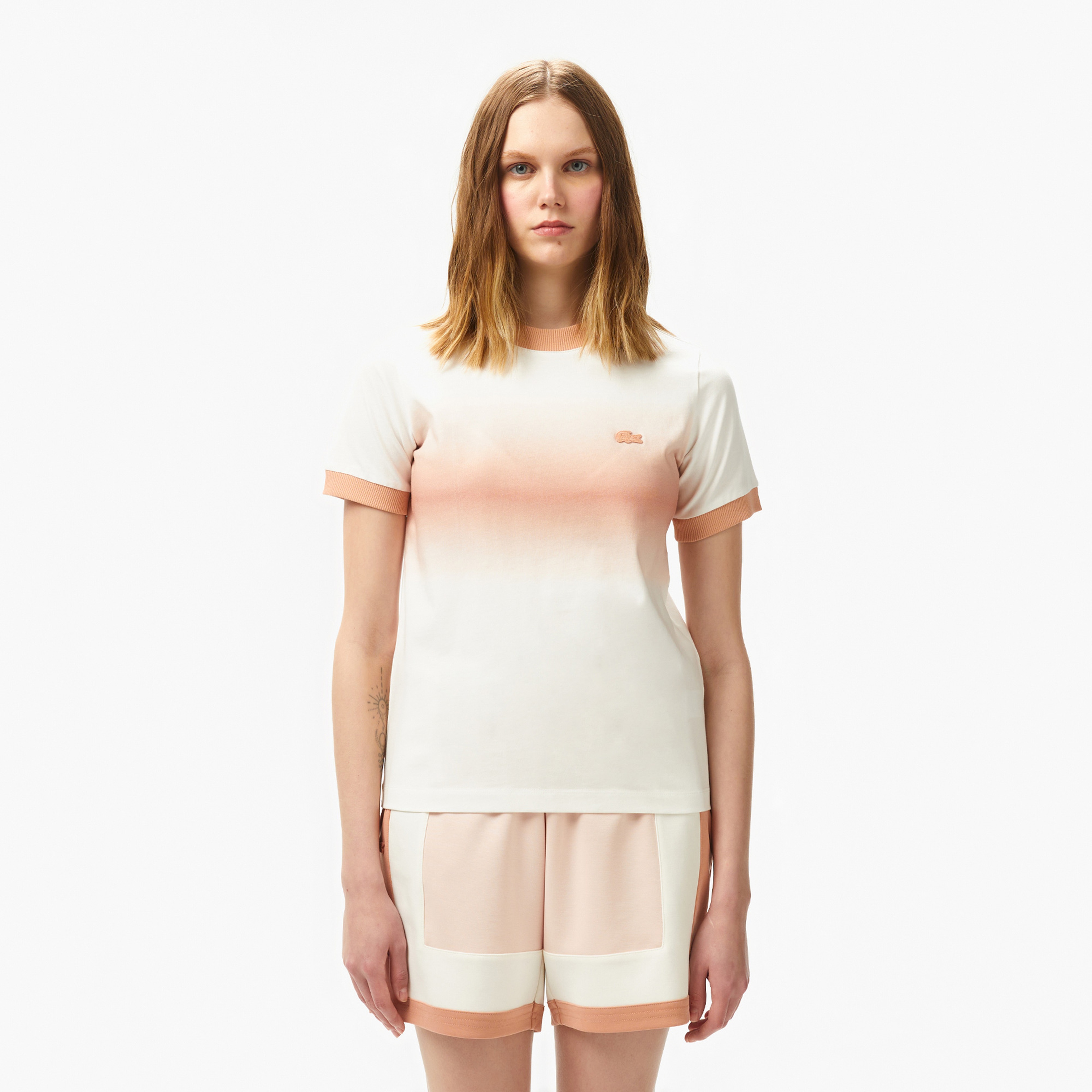 Lacoste Kadın Kısa Kollu Yarım Fermuarlı Beyaz Sweatshirt