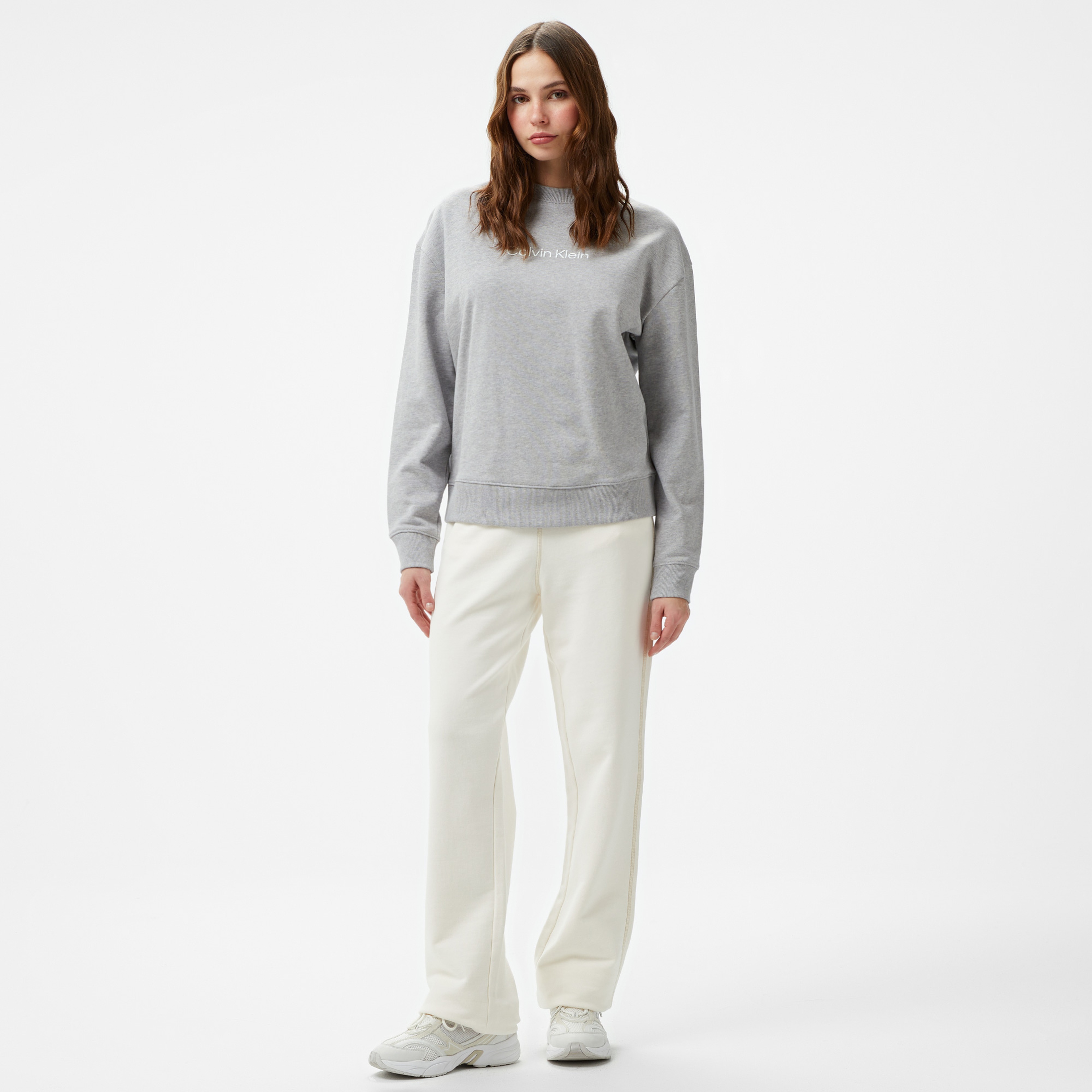 Calvin Klein Hero Logo Kadın Gri Sweatshirt