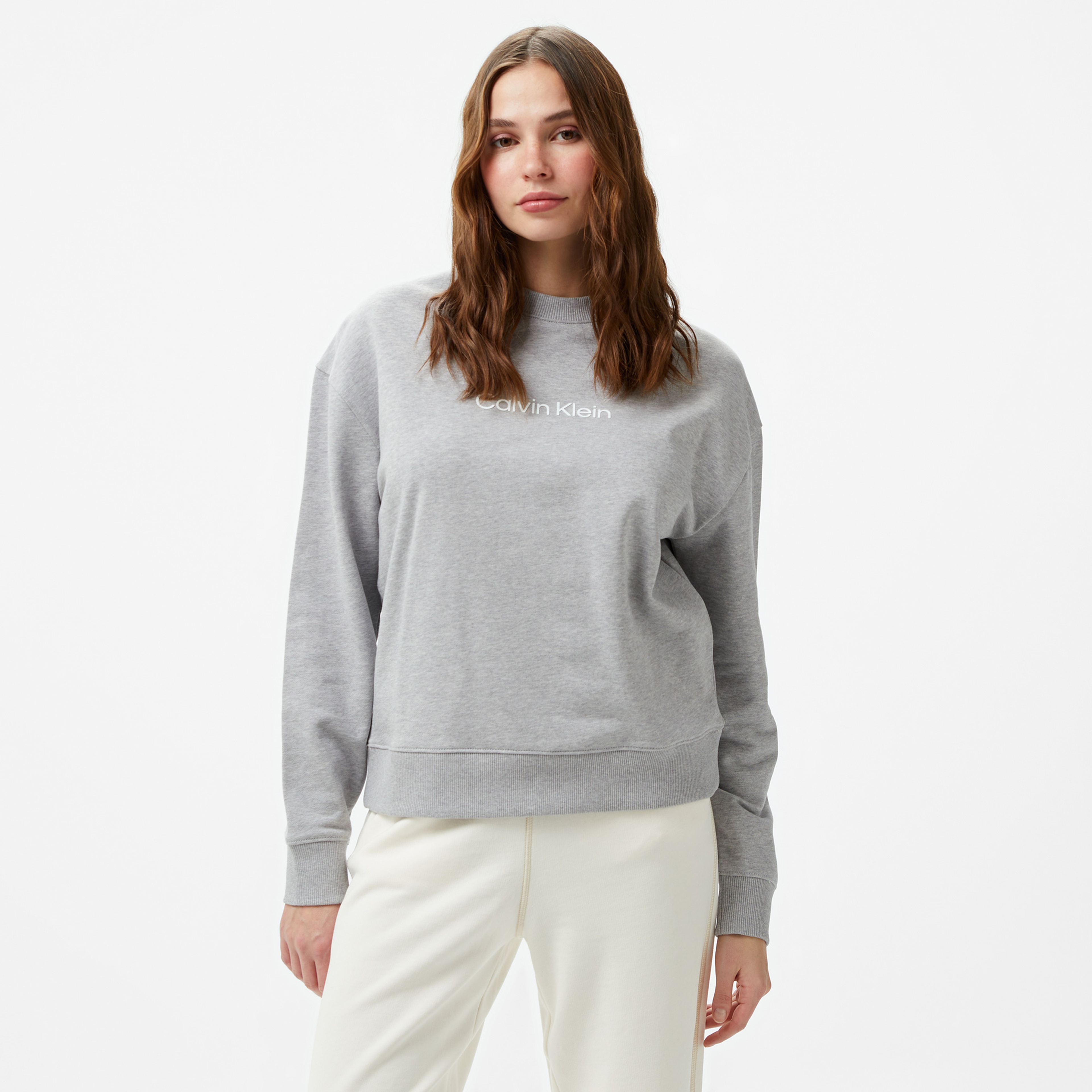 Calvin Klein Hero Logo Kadın Gri Sweatshirt