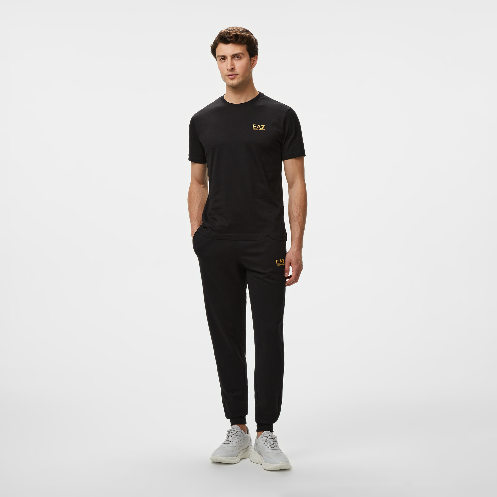 EA7 Erkek Siyah Bisiklet Yaka T-Shirt