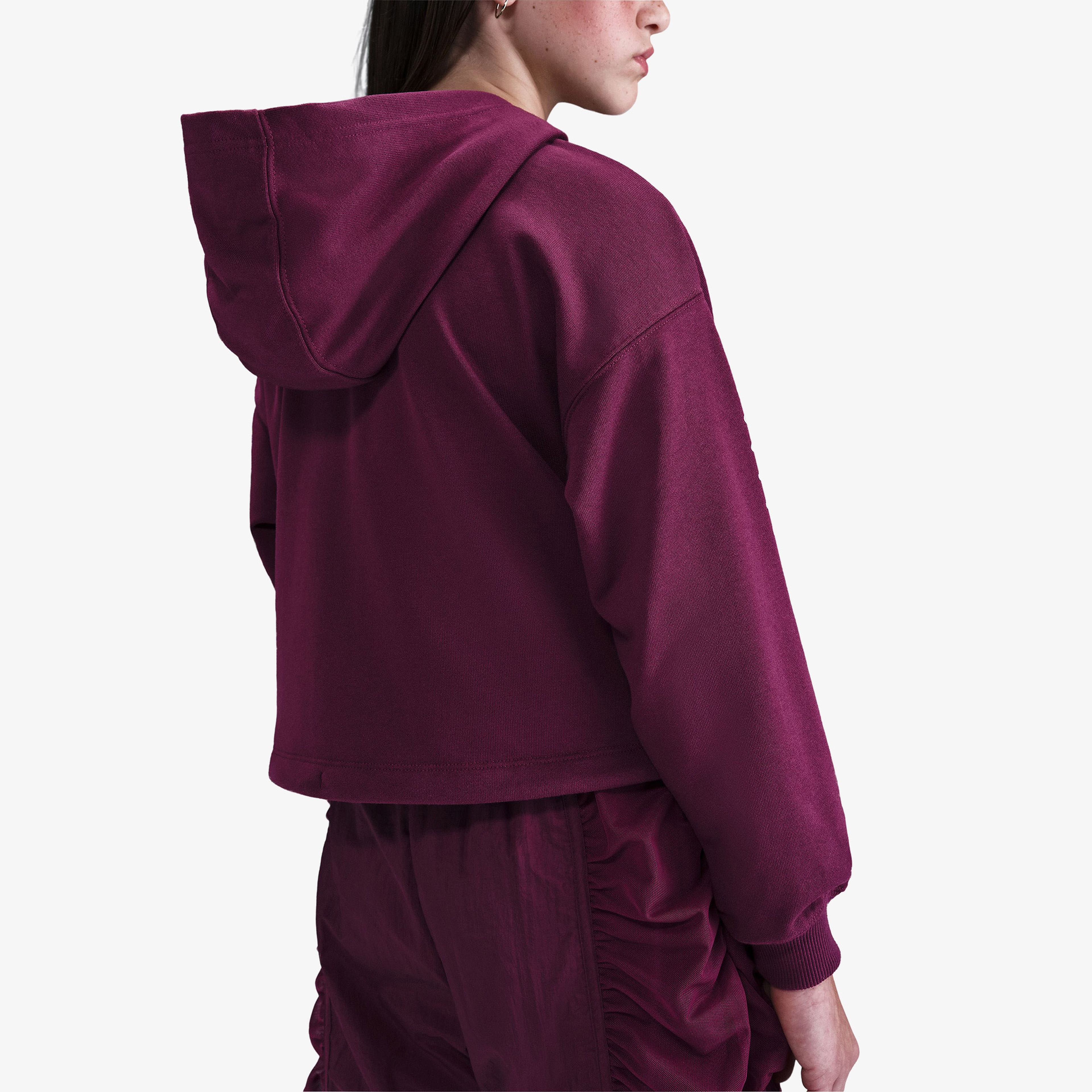Nike Sportswear Dri-Fit Fleece Dance Çocuk Bordo Kapüşonlu Eşofman Üstü