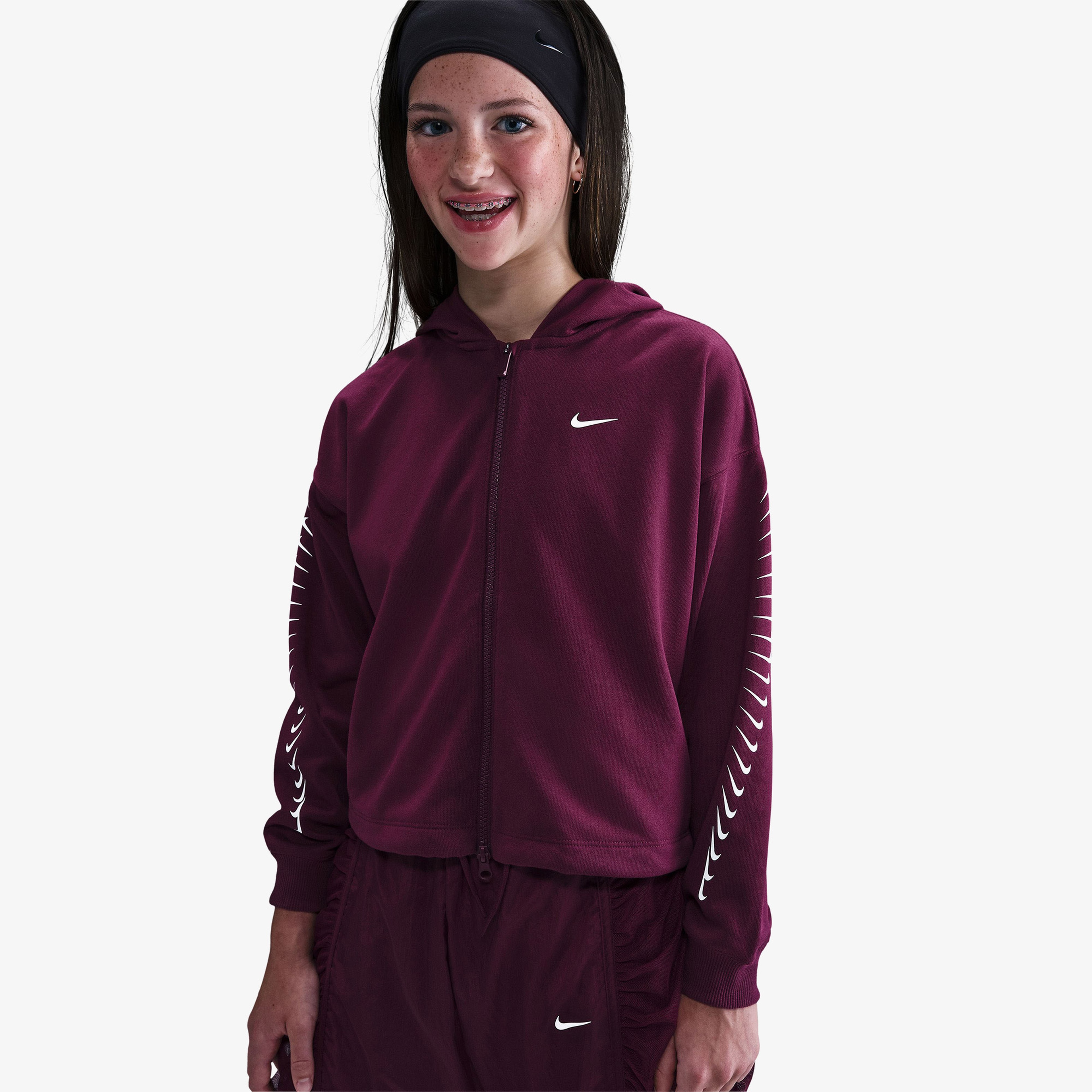 Nike Sportswear Dri-Fit Fleece Dance Çocuk Bordo Kapüşonlu Eşofman Üstü