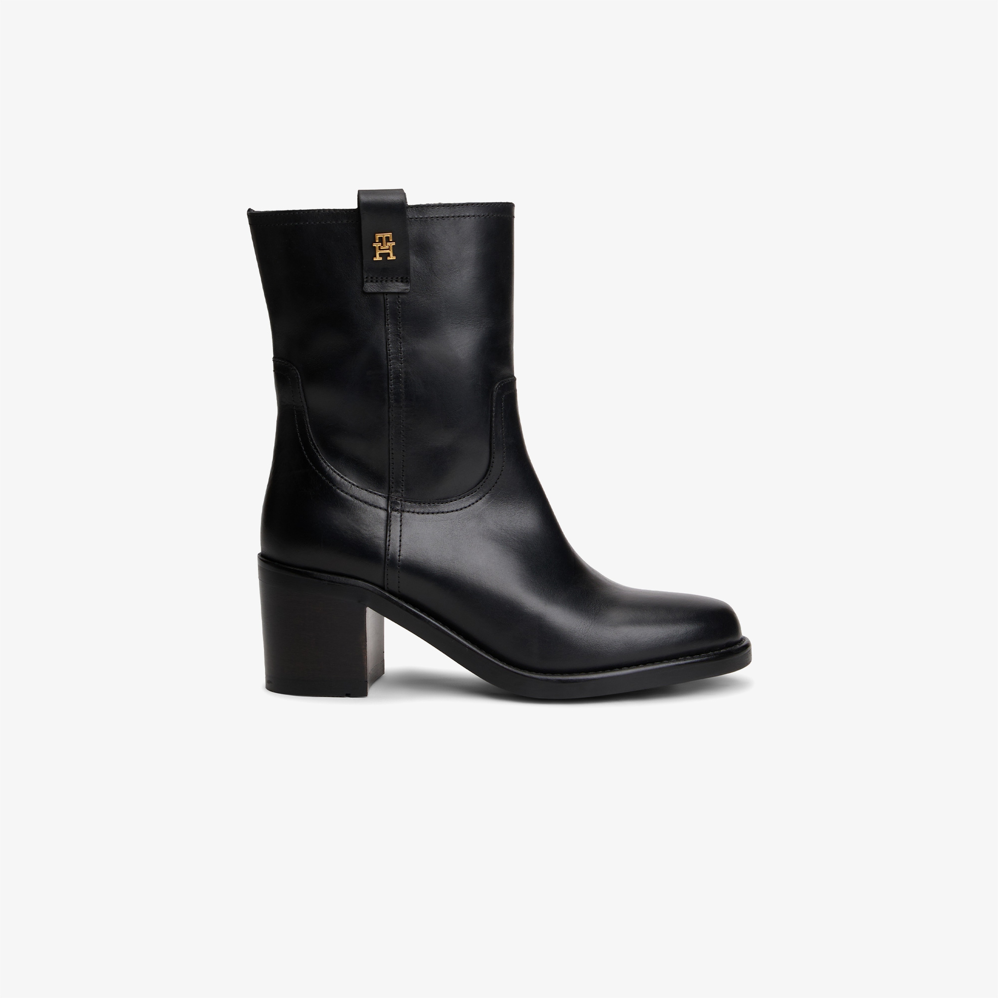 Tommy Hilfiger Riding Leather Mid Block Heel Kadın Siyah Bot