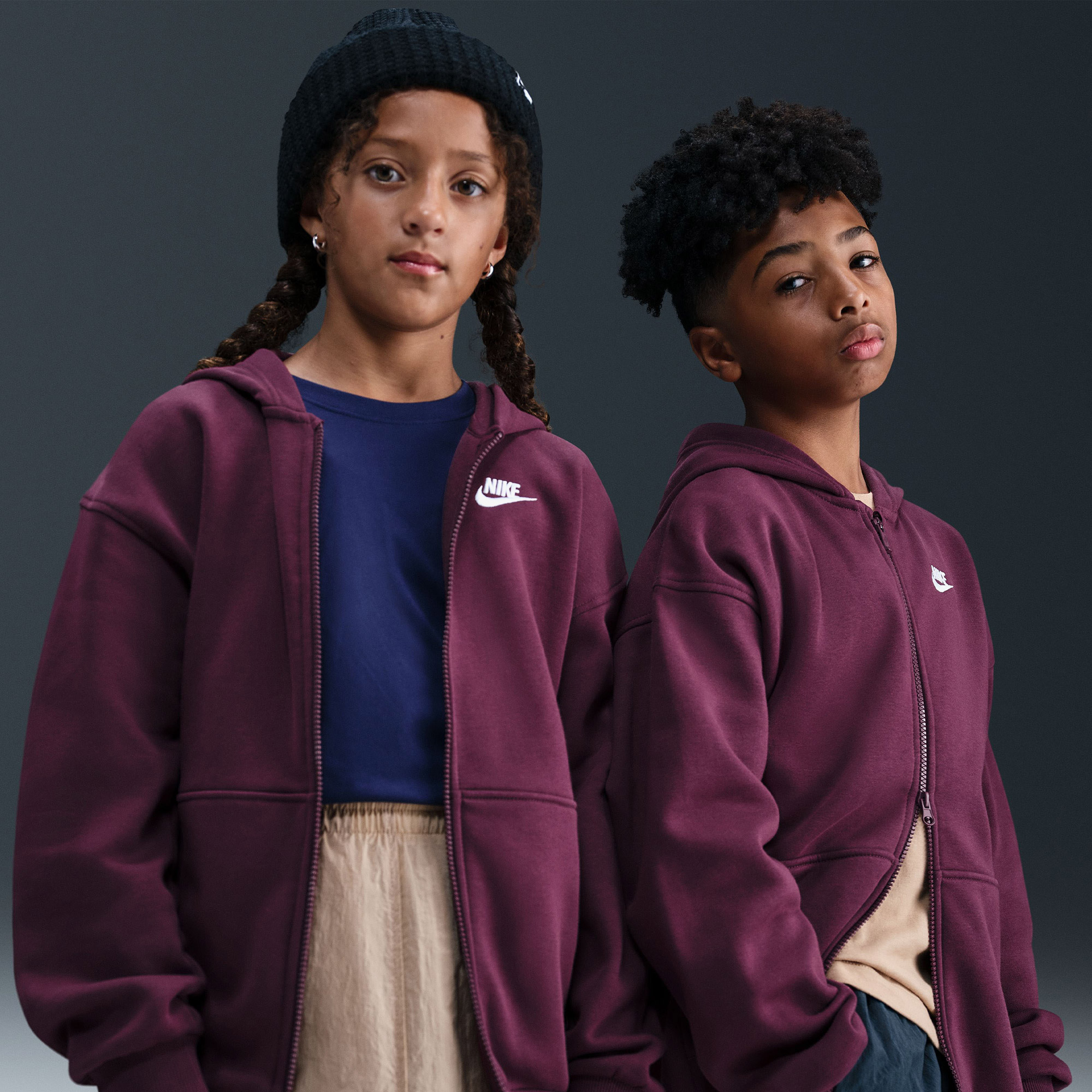 Nike Sportswear Club Fleece Oversized Çocuk Bordo Kapüşonlu