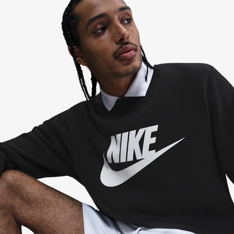 Nike Sportswear Club Graphic Fleece Crew Erkek Siyah Sweatshirt