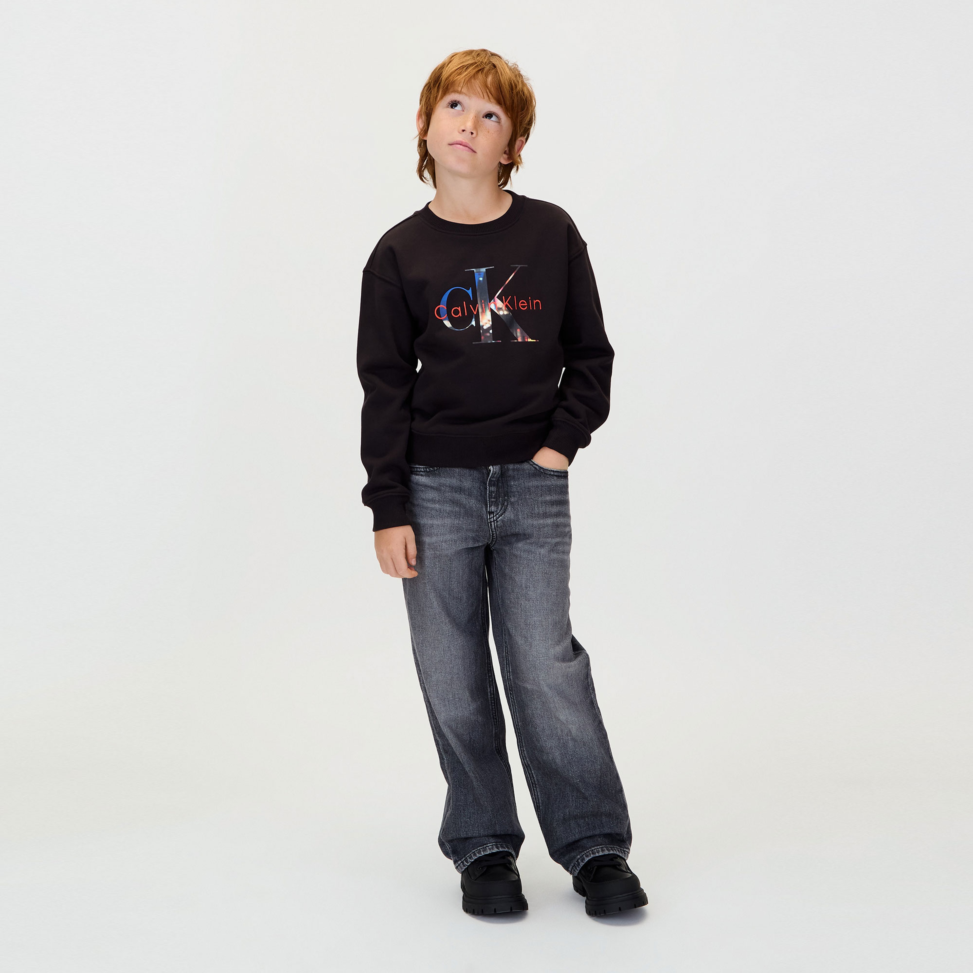 Calvin Klein Filled-In Photo Fleece Mono Çocuk Siyah Sweatshirt