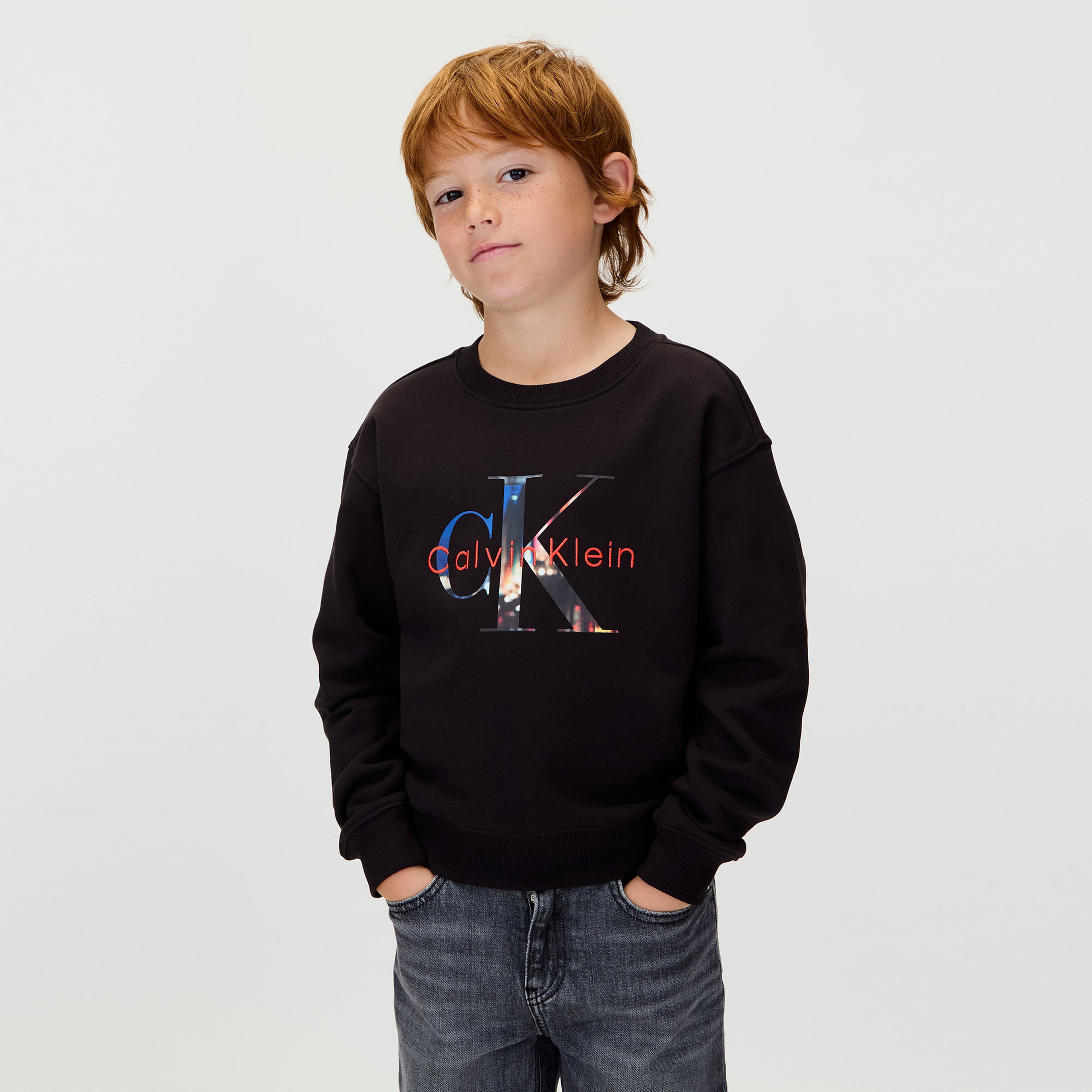 Calvin Klein Filled-In Photo Fleece Mono Çocuk Siyah Sweatshirt
