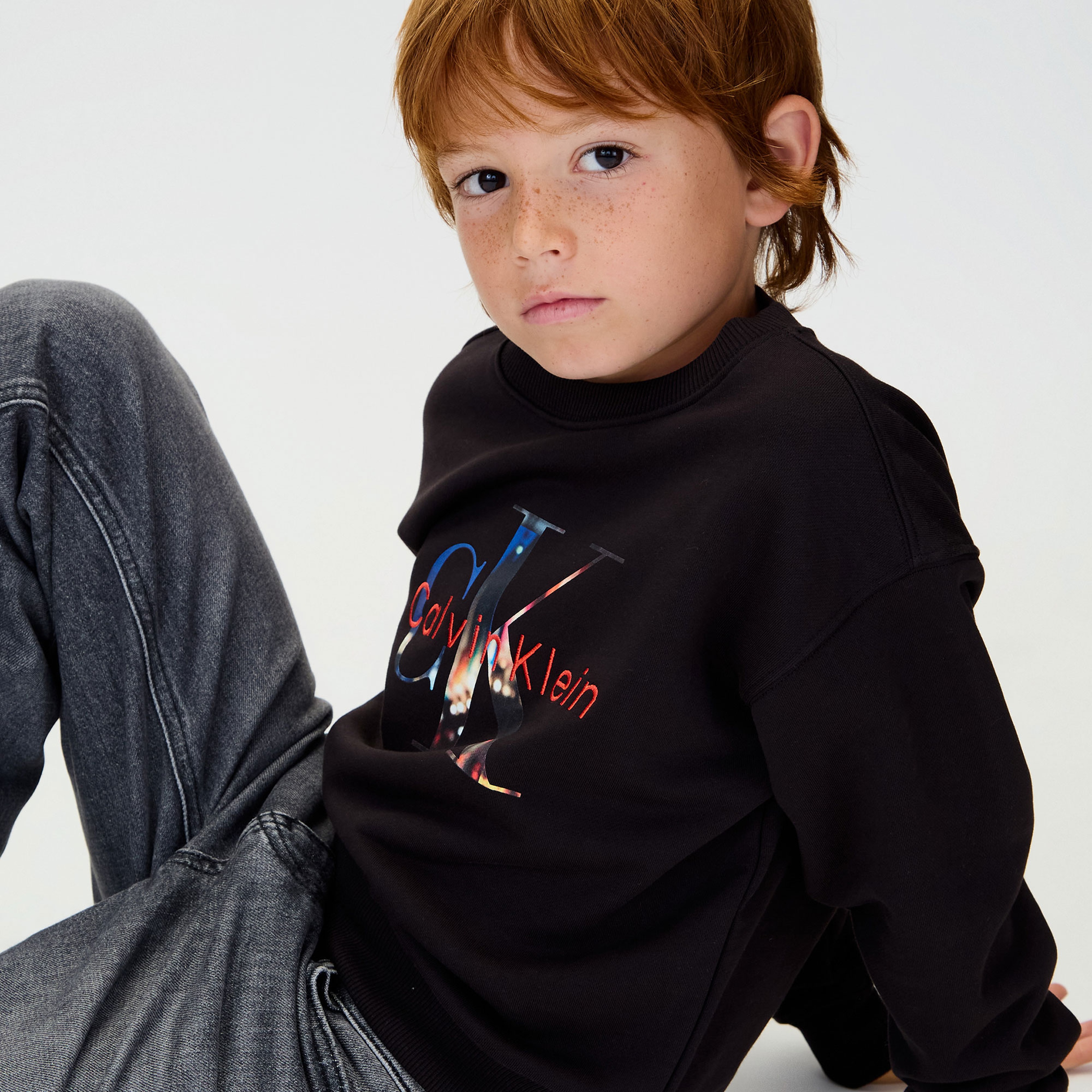 Calvin Klein Filled-In Photo Fleece Mono Çocuk Siyah Sweatshirt