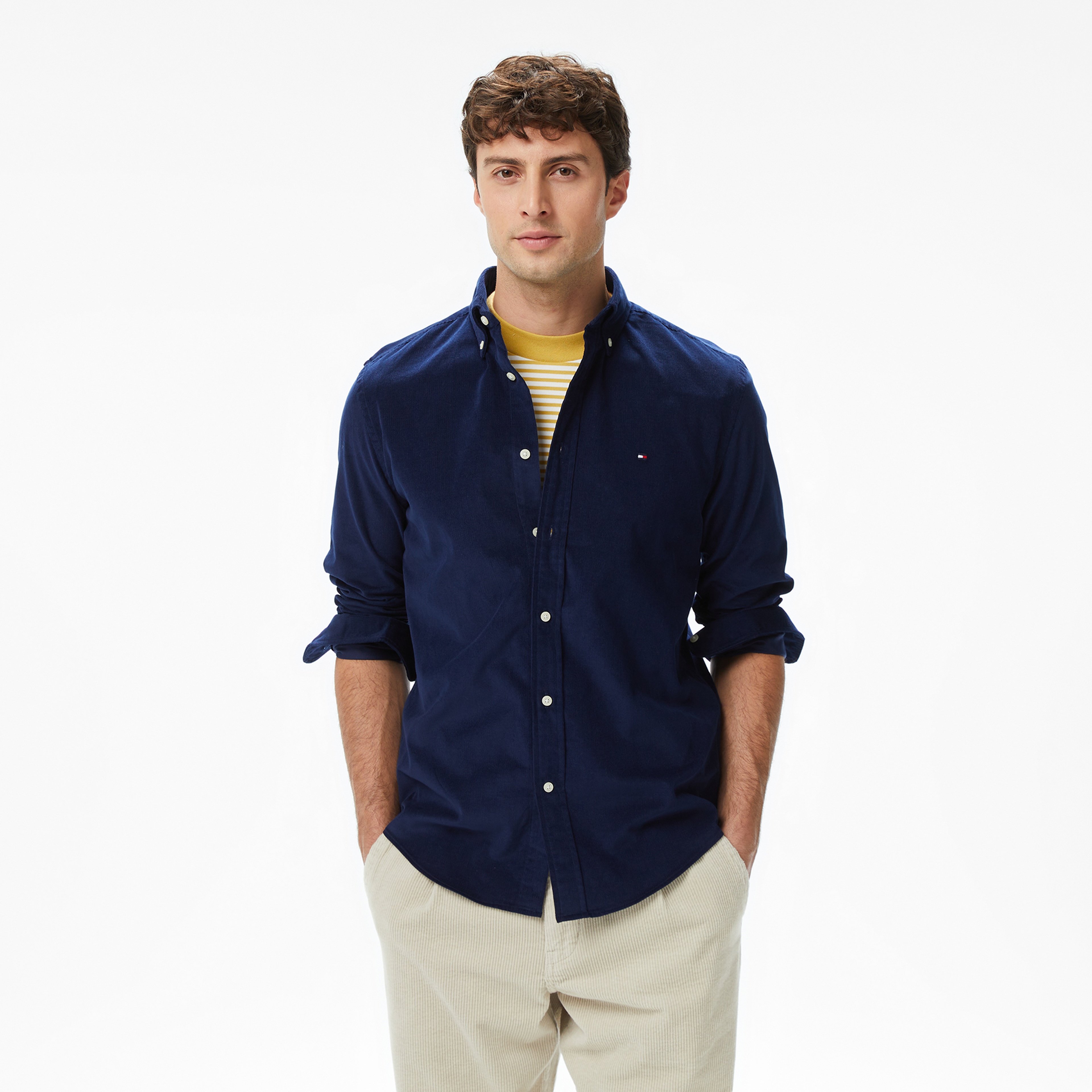 Tommy Hilfiger Solid Corduroy Erkek Mavi Gömlek