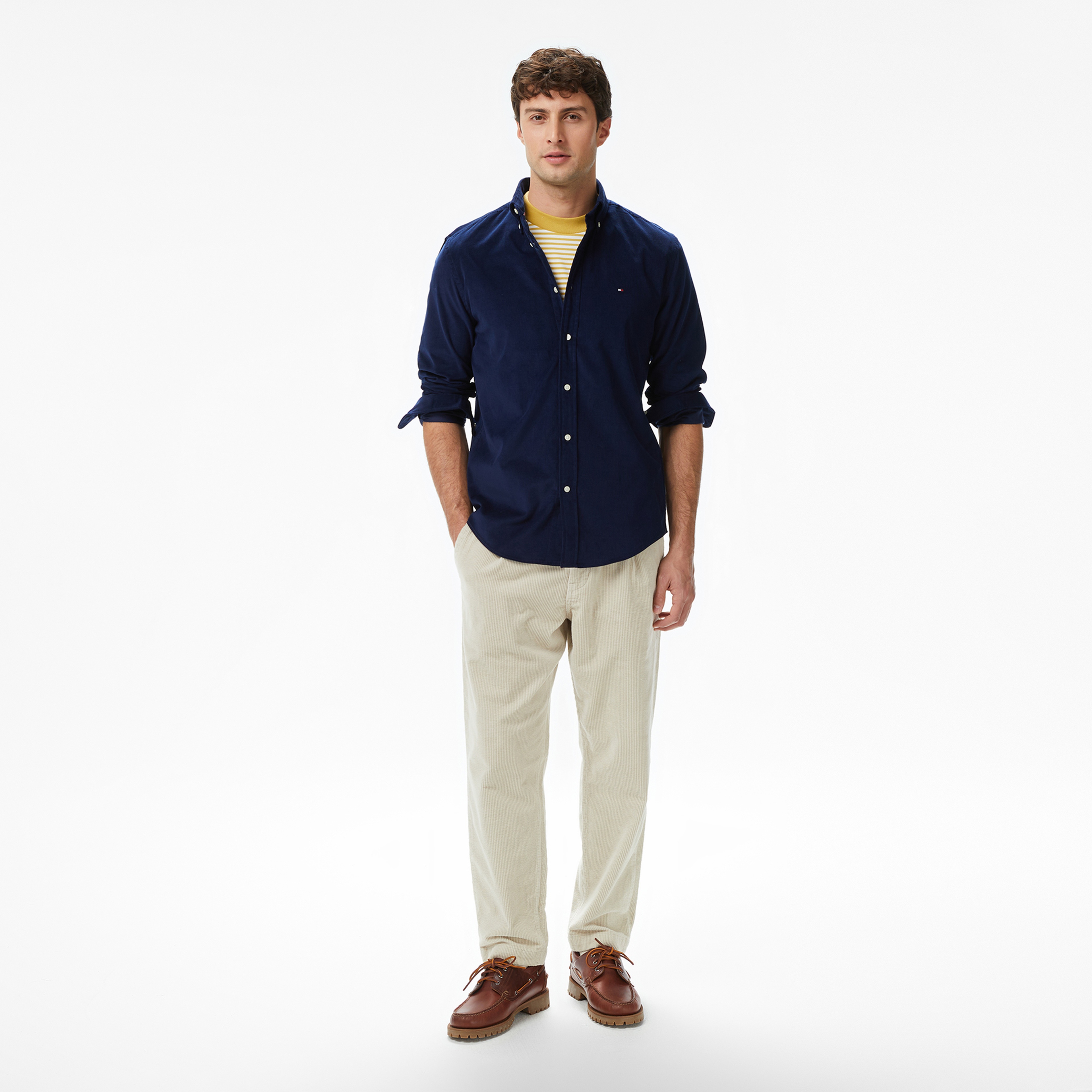 Tommy Hilfiger Solid Corduroy Erkek Mavi Gömlek