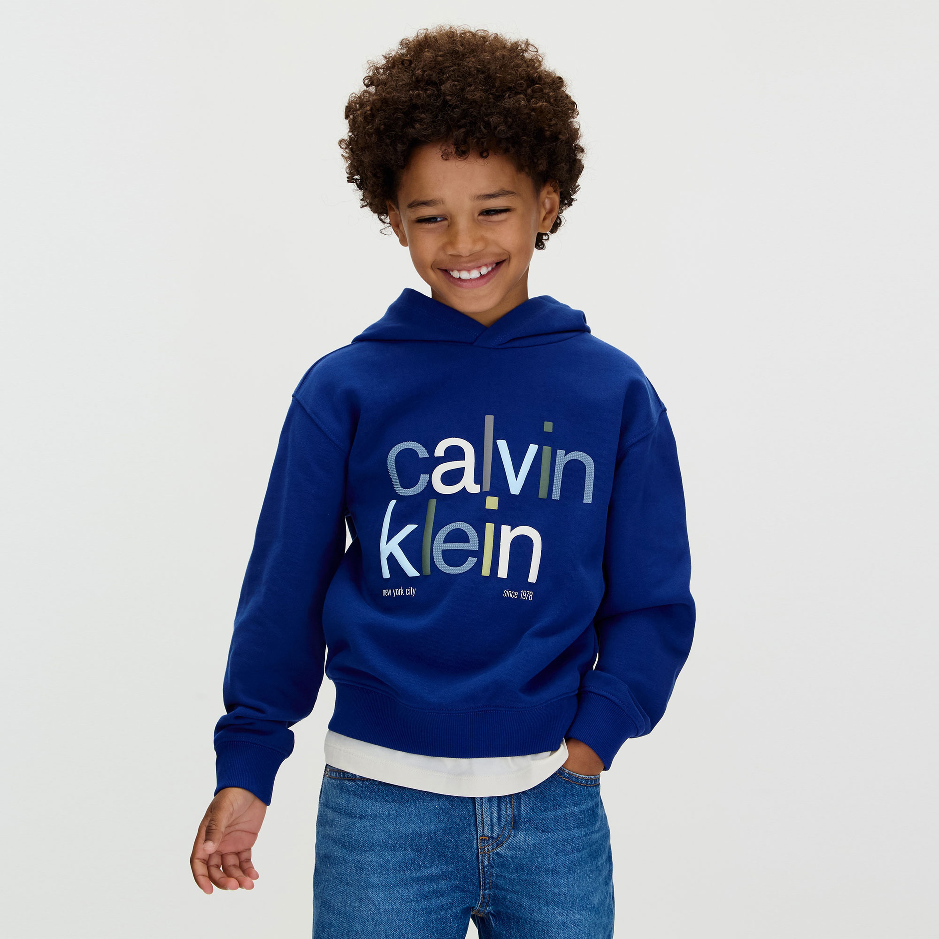 Calvin Klein Color Logo Graphic Terry Çocuk Mavi Sweatshirt