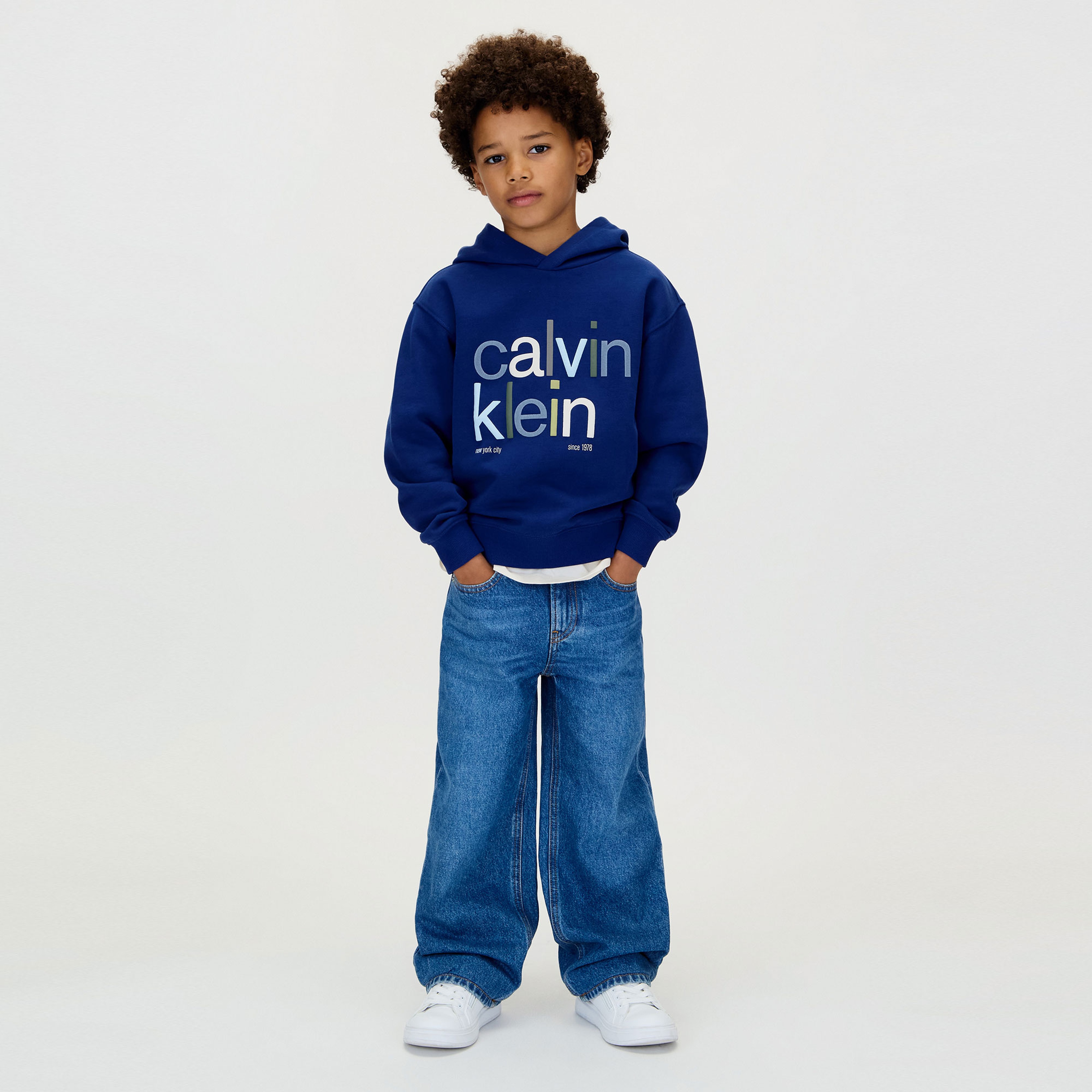 Calvin Klein Color Logo Graphic Terry Çocuk Mavi Sweatshirt
