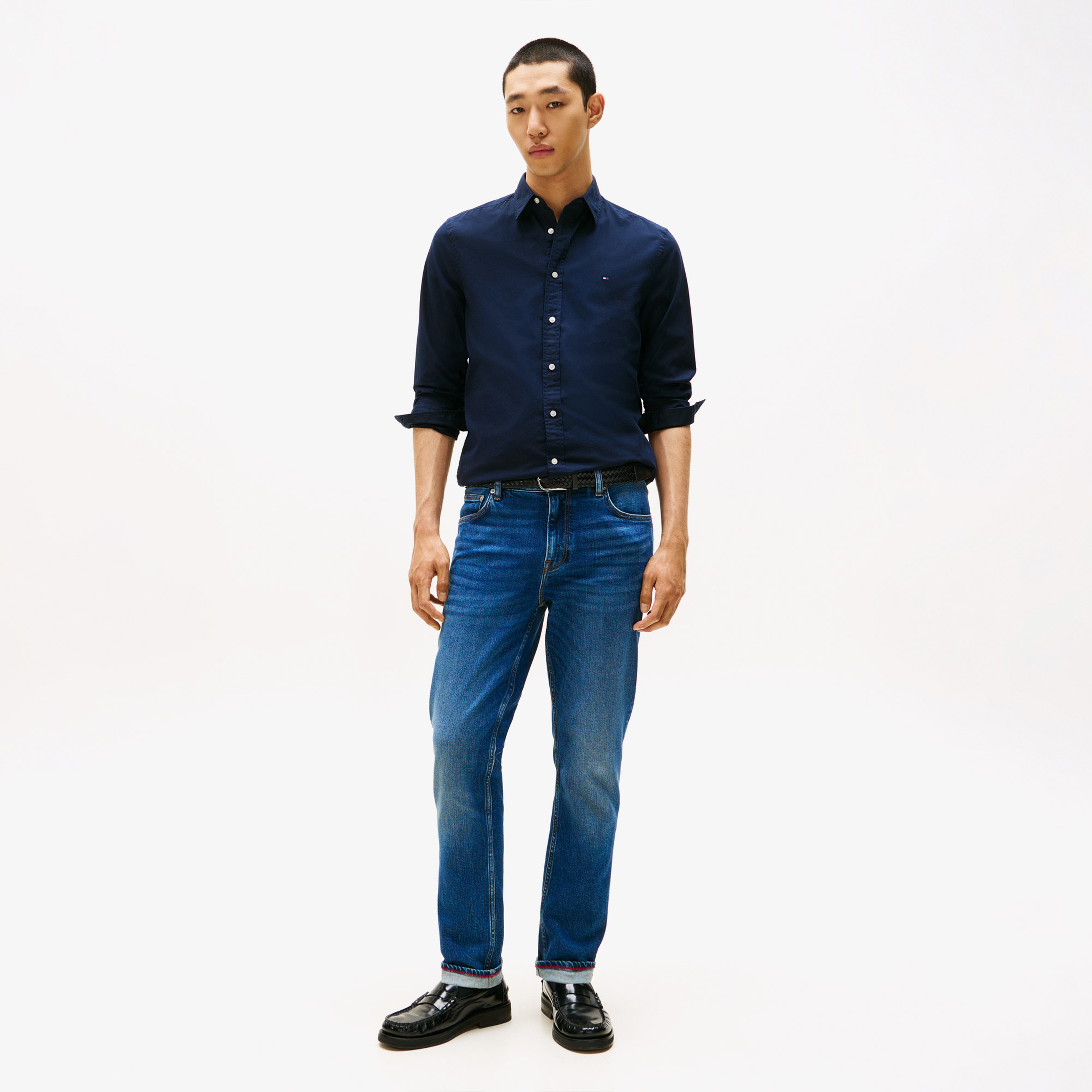 Tommy Hilfiger Flex Poplin Kent Collar Erkek Lacivert Gömlek