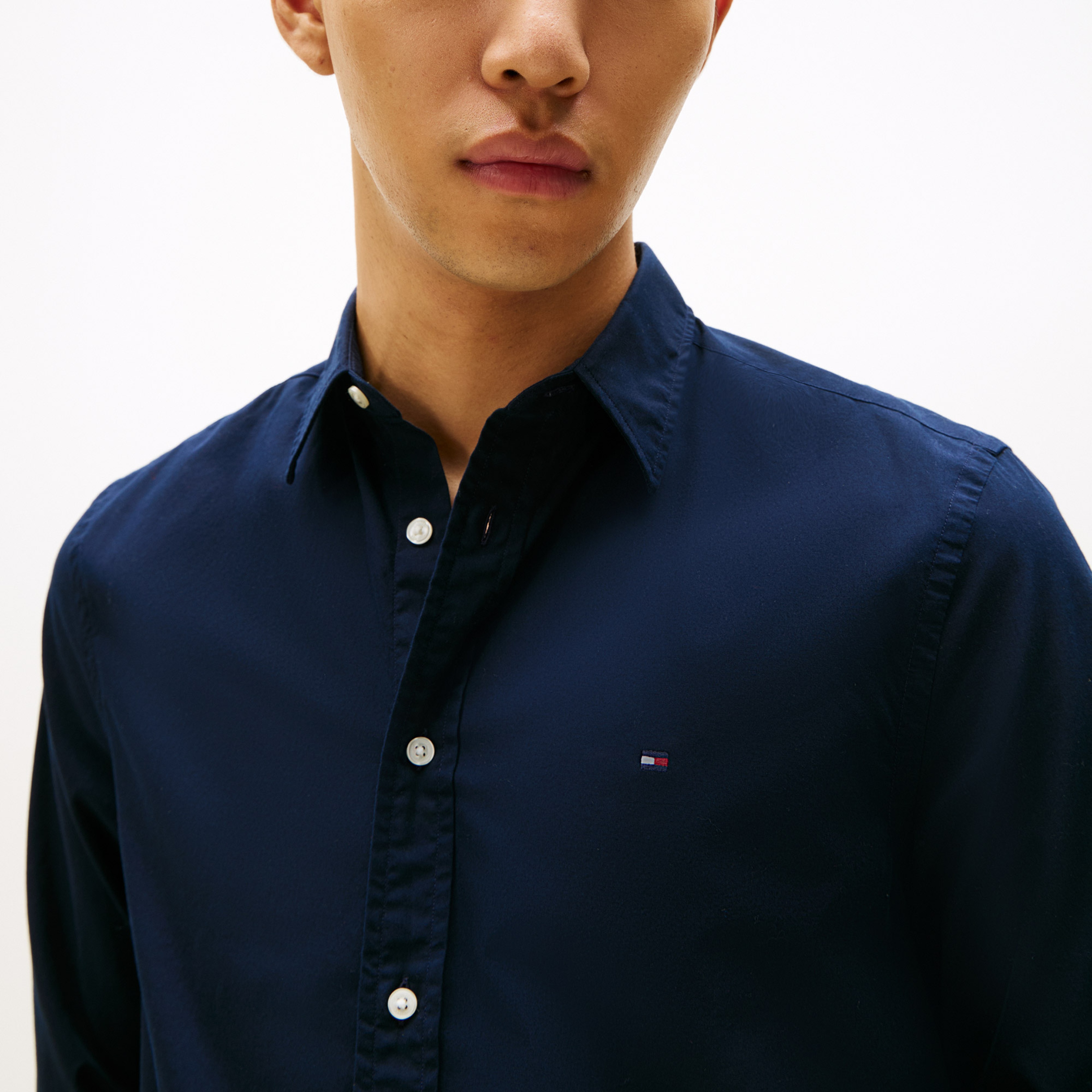 Tommy Hilfiger Flex Poplin Kent Collar Erkek Lacivert Gömlek