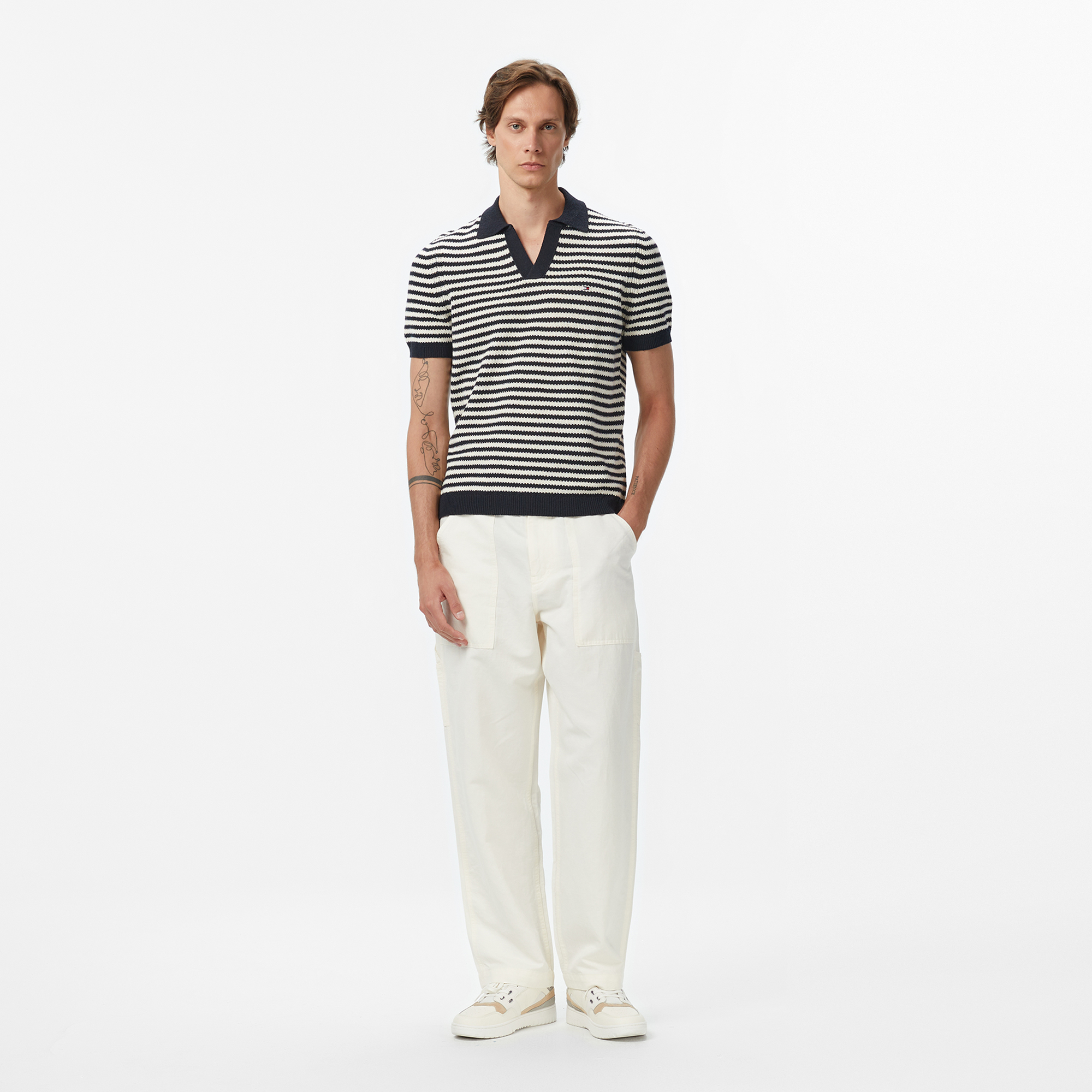 Tommy Hilfiger Knitted Textured Erkek Triko Siyah Polo Yaka T-Shirt