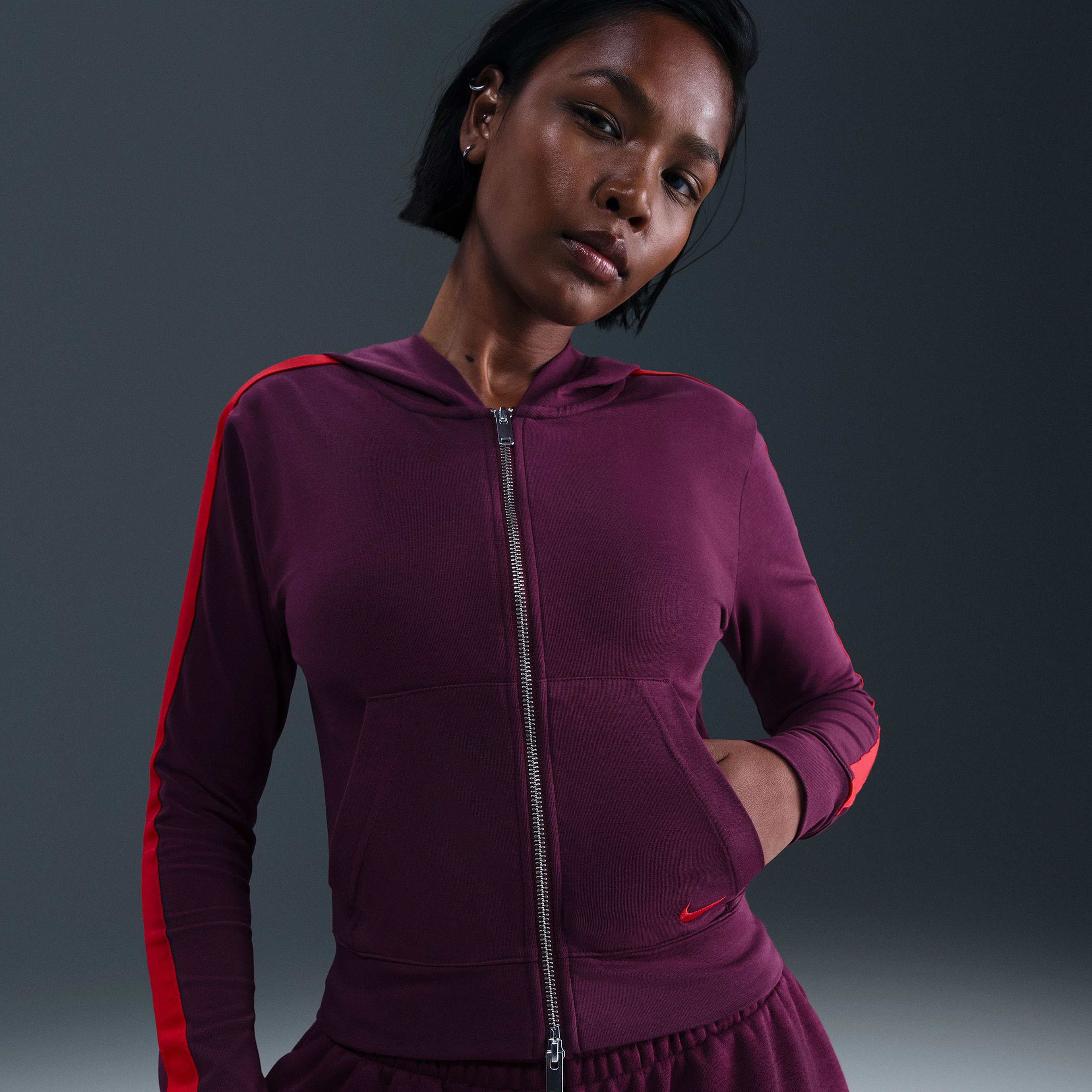 Nike Sportswear Full-Zip Hooded Kadın Bordo Hoodie