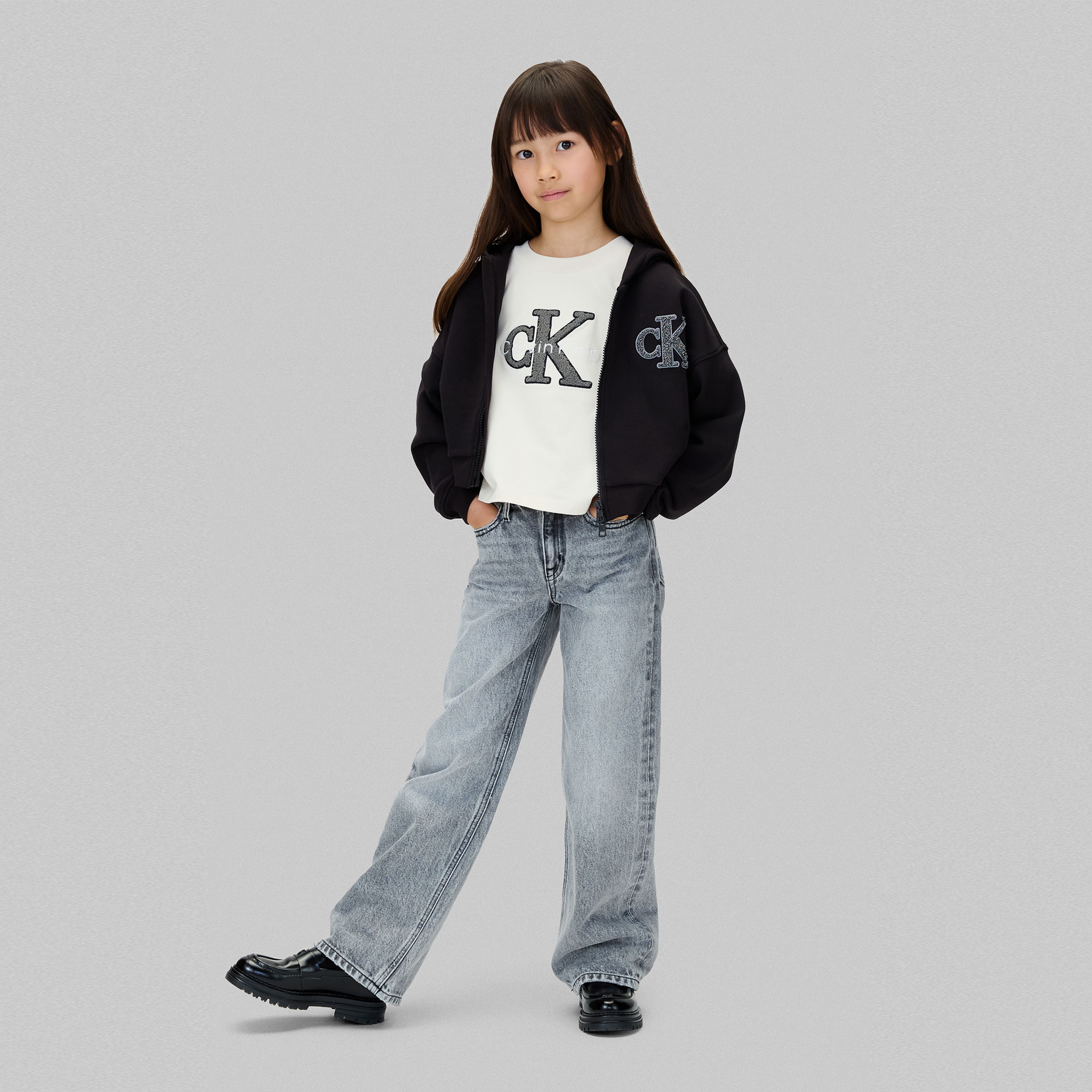Calvin Klein Logo Terry Zip Through Çocuk Siyah Sweatshirt