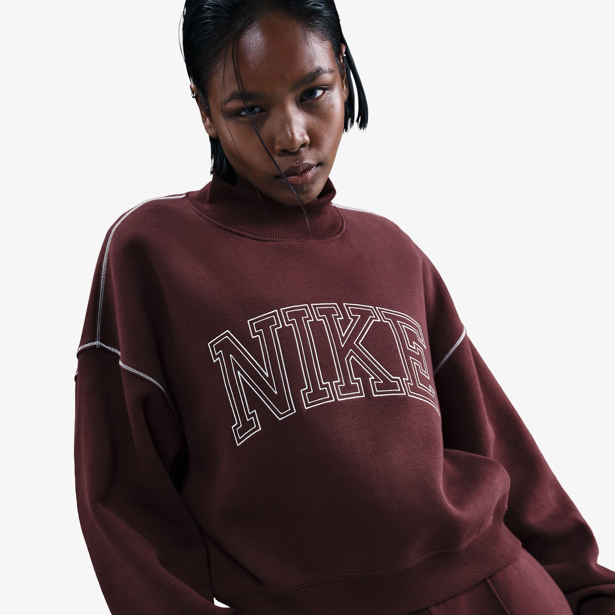 Nike Sportswear Phoenix Fleece Logo Kadın Bordo Sweatshirt