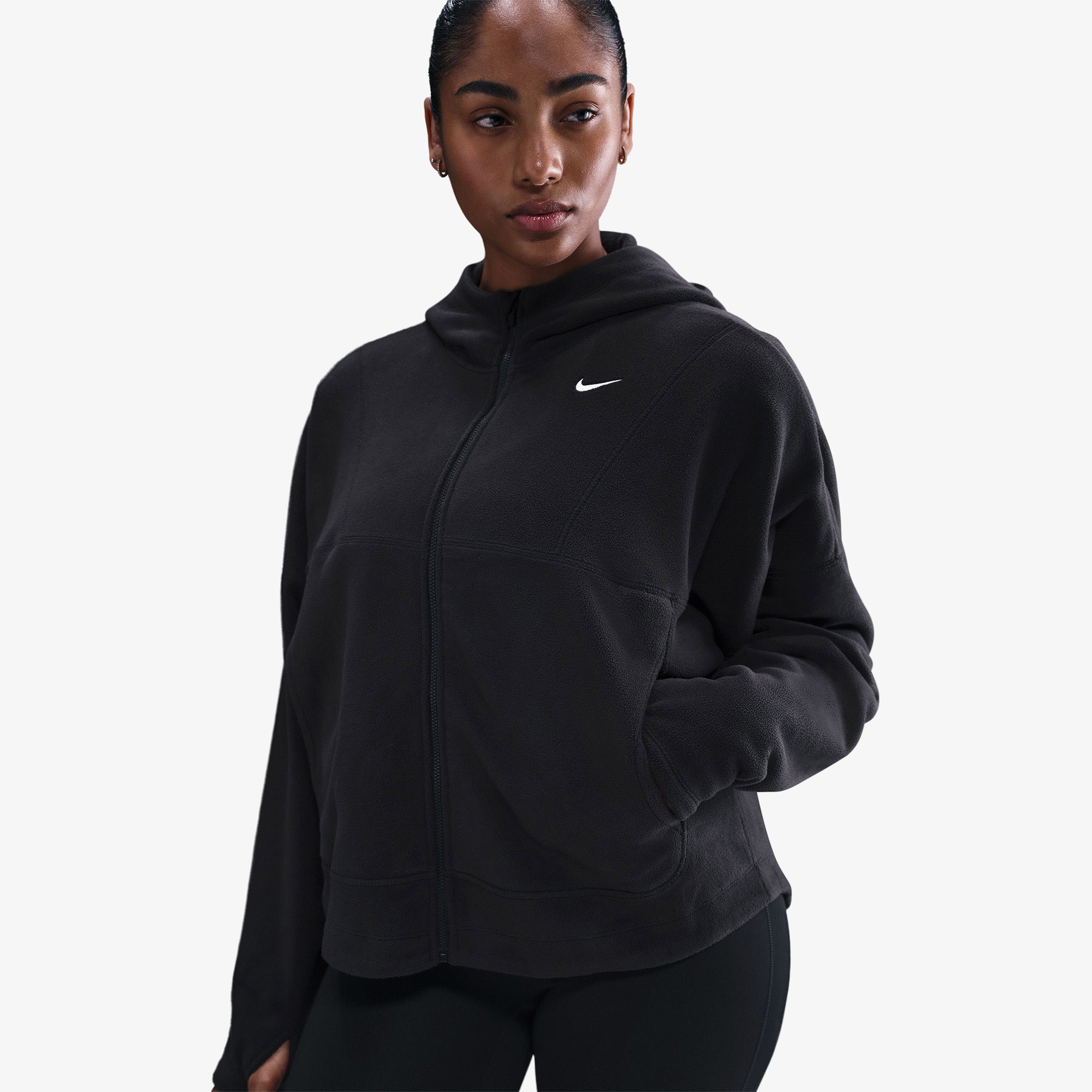 Nike One Therma-Fit Polar Kadın Siyah Kapüşonlu Hoodie