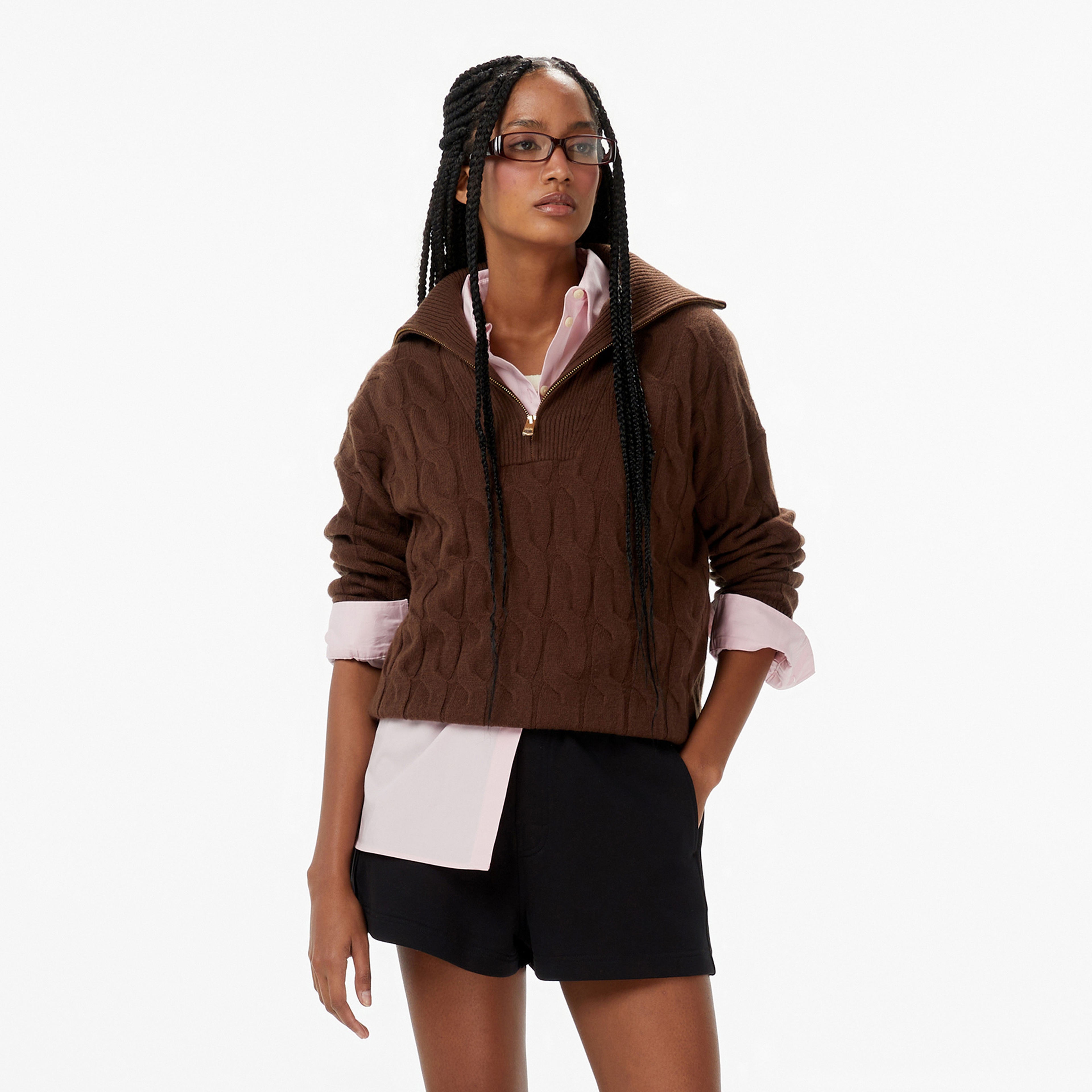 Tommy Hilfiger Soft Wool Cable 1/2 Kadın Kahverengi Hırka