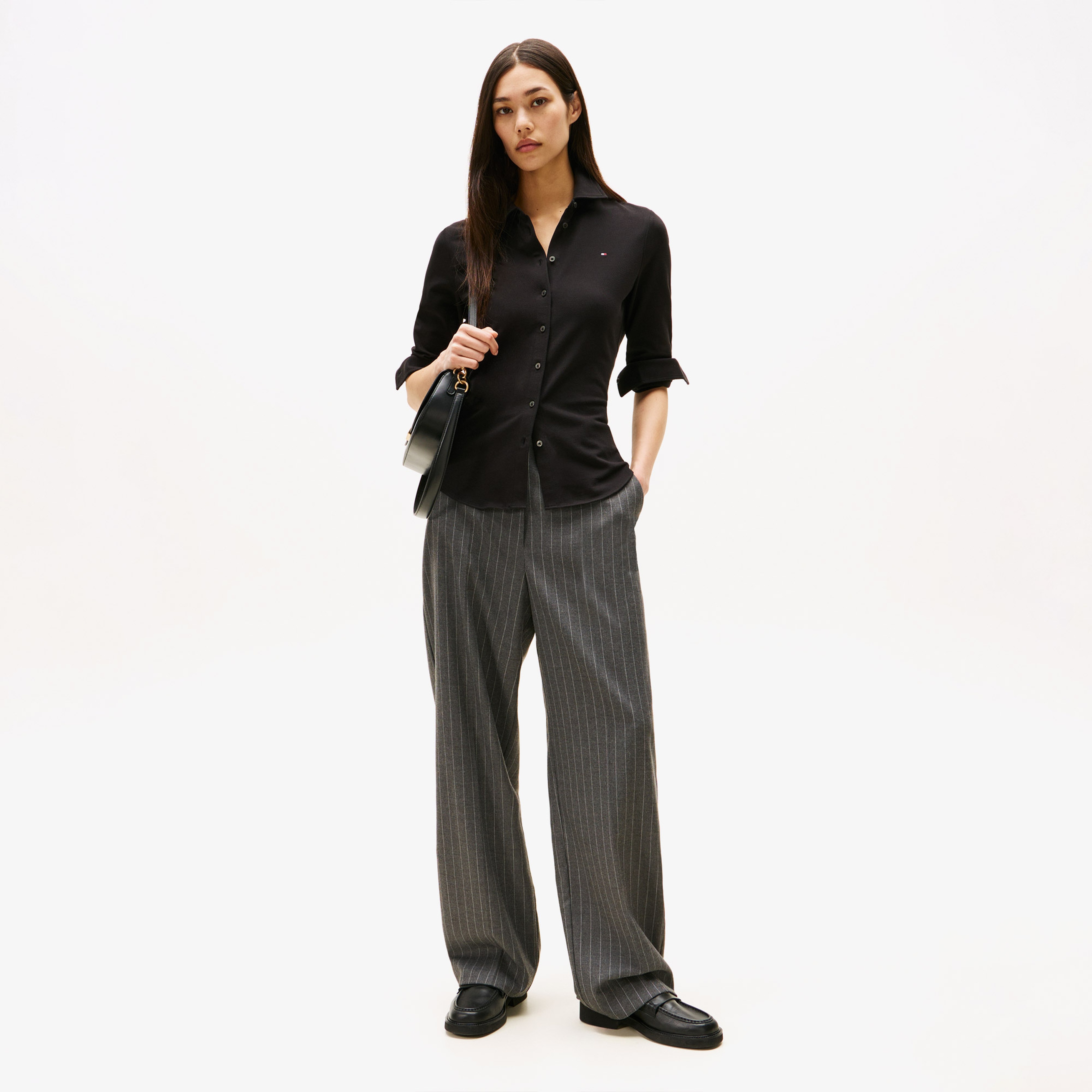 Tommy Hilfiger 1985 Slim Pique Kadın Siyah Gömlek